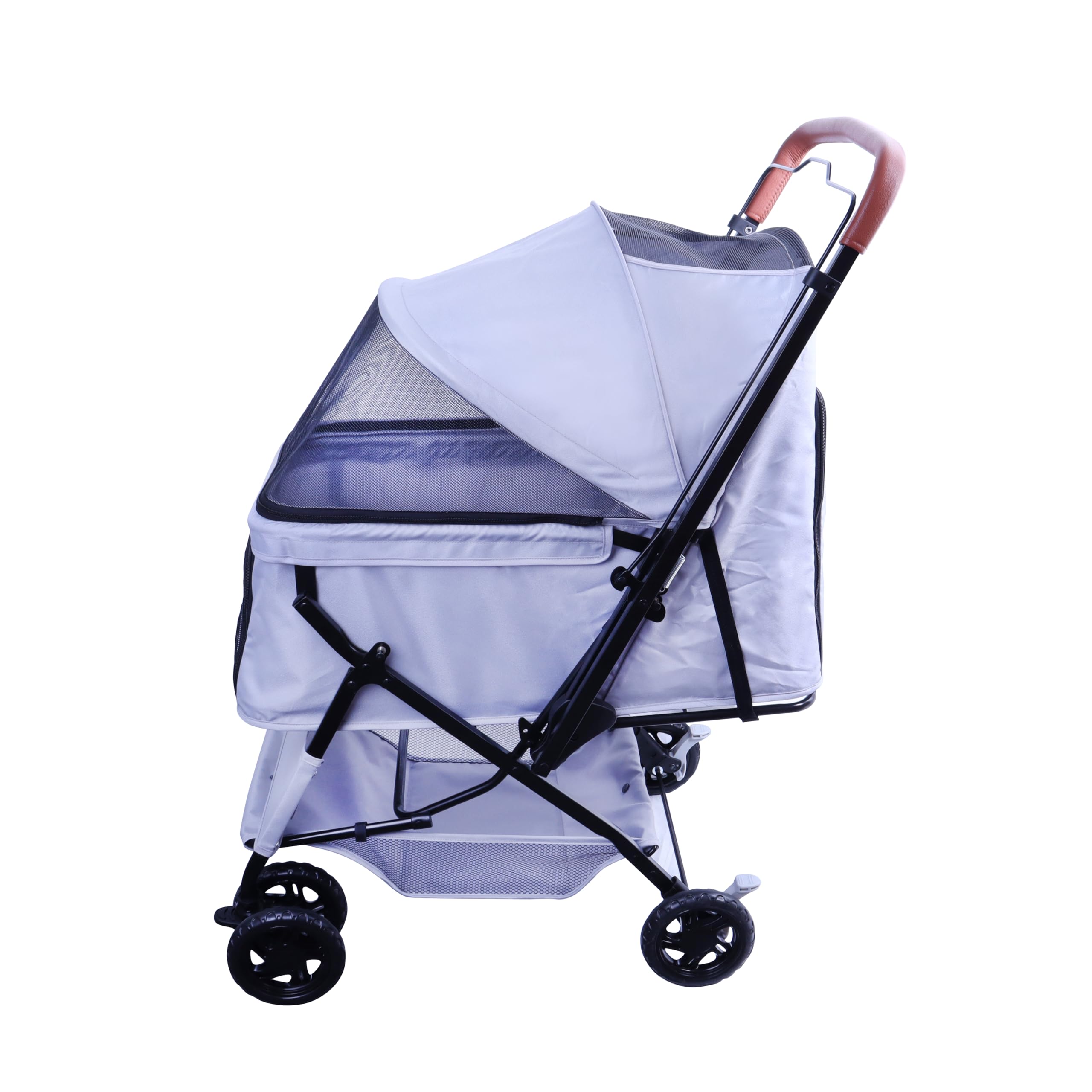 FOURPAW Carrito Reversible para Mascotas - Paseo Cara a Cara, 4 Ruedas, Hasta 15 kg, Gris