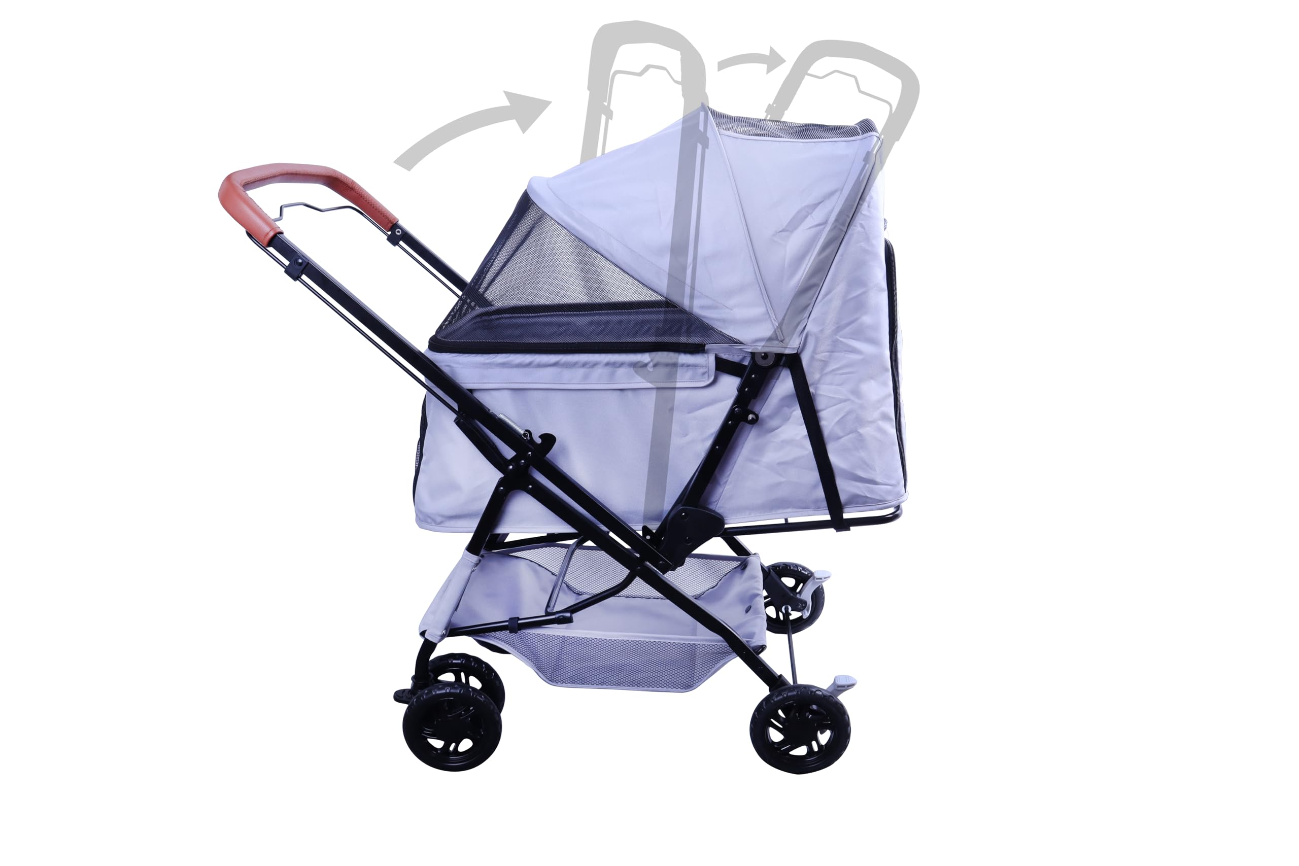 FOURPAW Carrito Reversible para Mascotas - Paseo Cara a Cara, 4 Ruedas, Hasta 15 kg, Gris