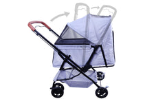 FOURPAW Carrito Reversible para Mascotas - Paseo Cara a Cara, 4 Ruedas, Hasta 15 kg, Gris