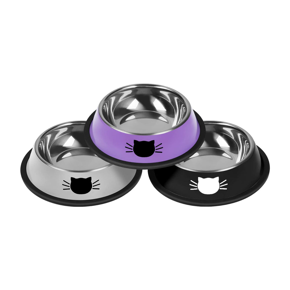 Serentive juego de tres cuencos para gatos con base antideslizante, comiendo sin volcarse.