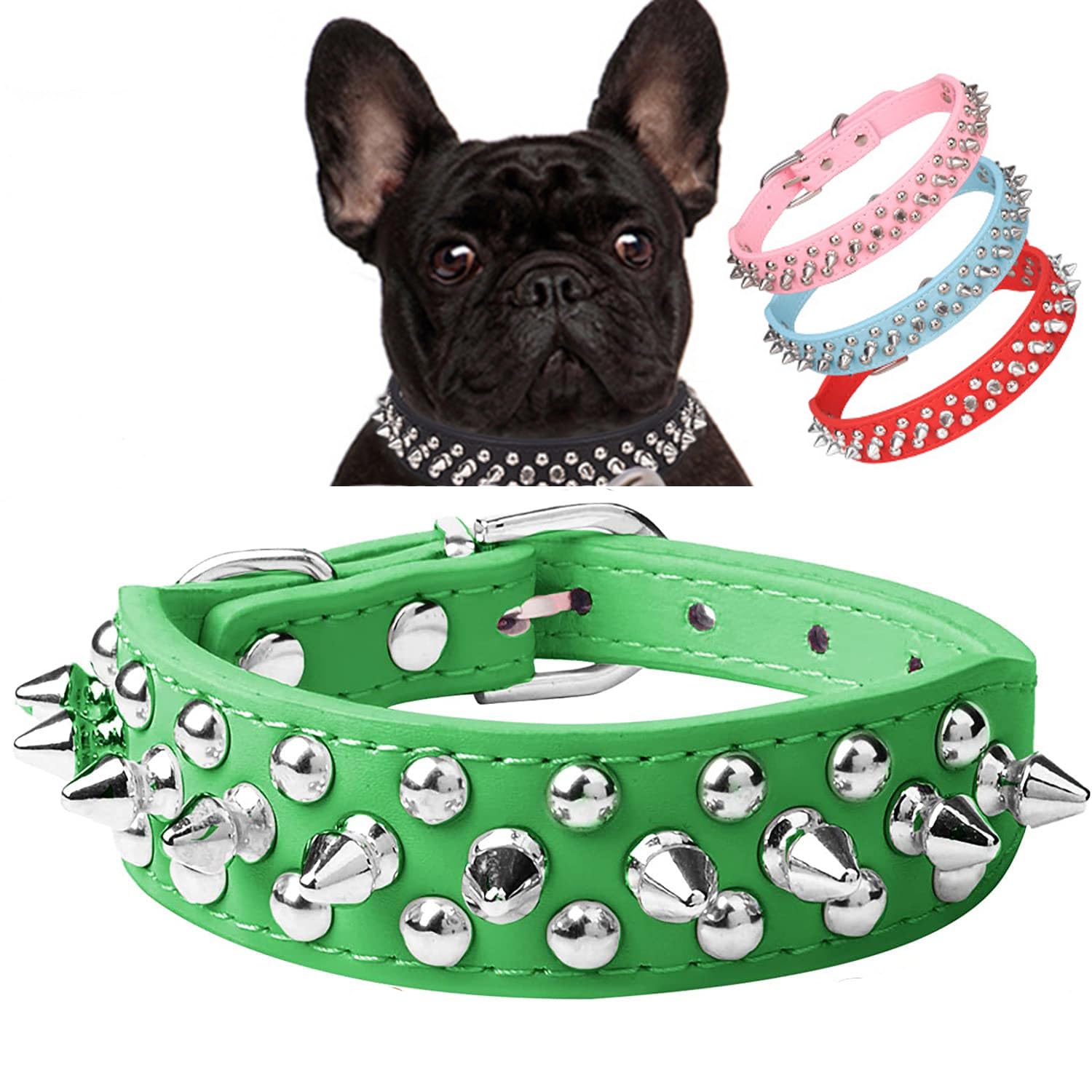 Serijoars collar perforado de piel PU verde para perro XS, cómodo y práctico.