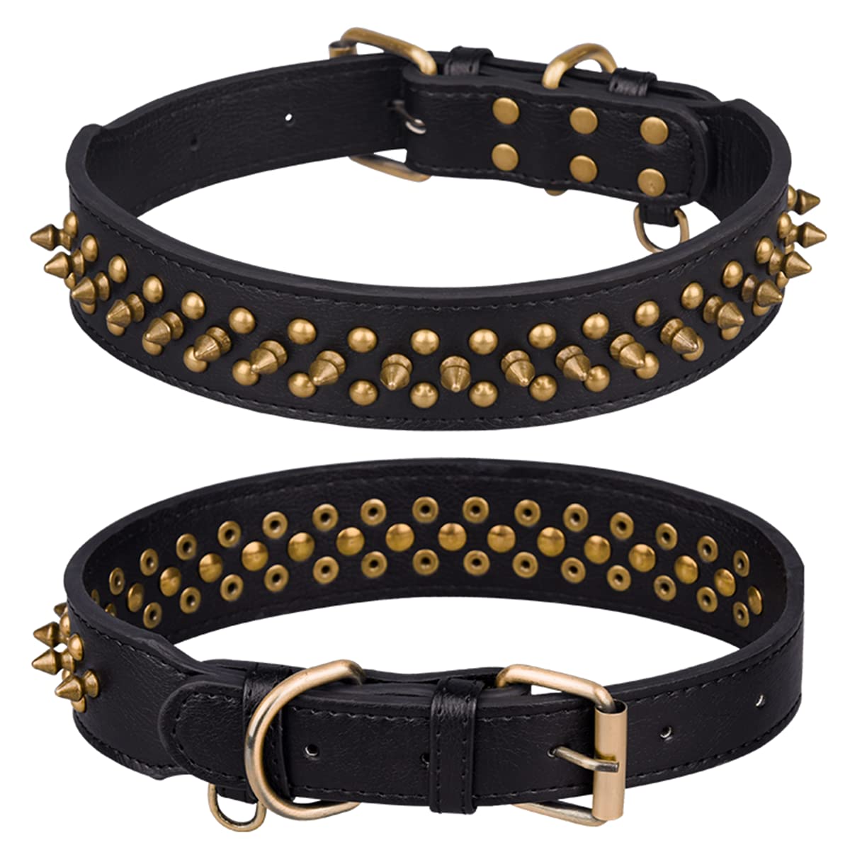 Serijoars collar perro cuero PU con tachuelas seta, estilo audaz y protección.