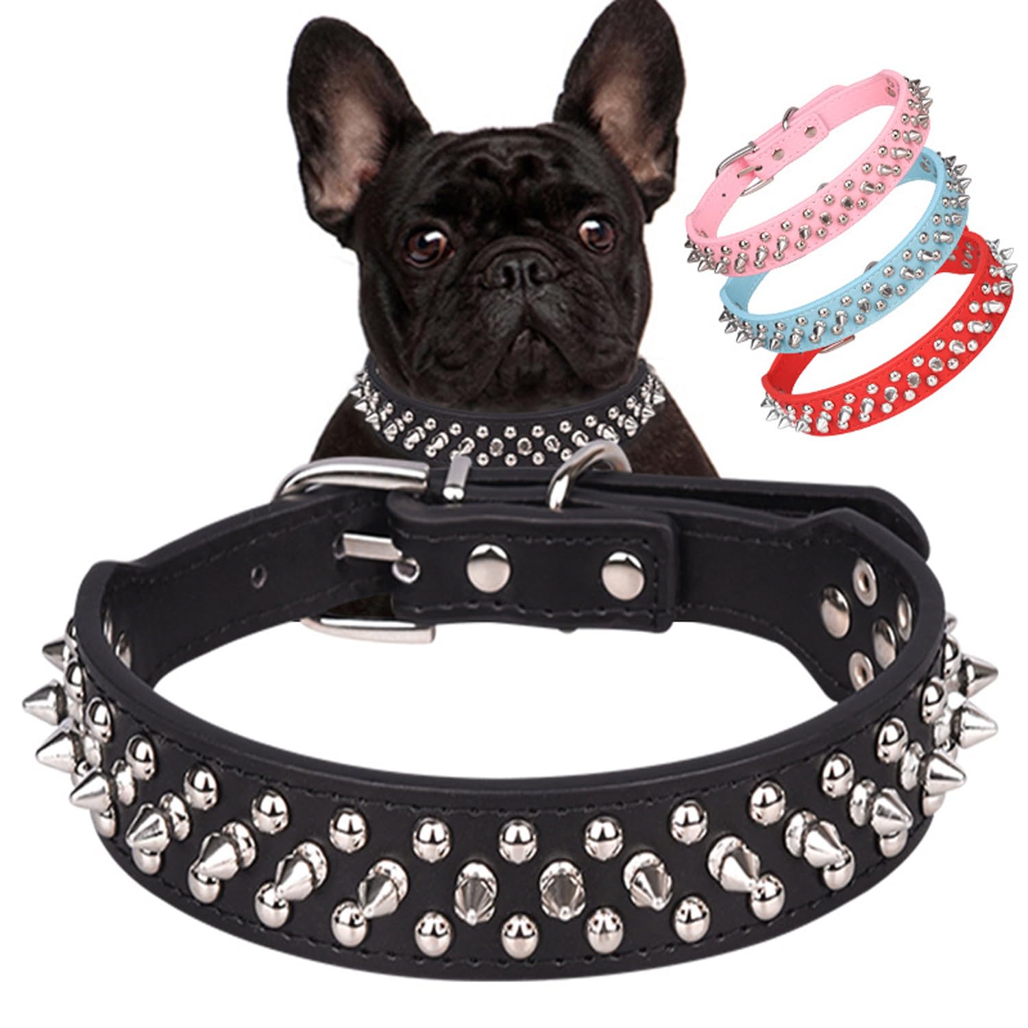 Serijoars collar para perro con tachuelas en forma de hongo y cuero sintético suave, cómodo y duradero.