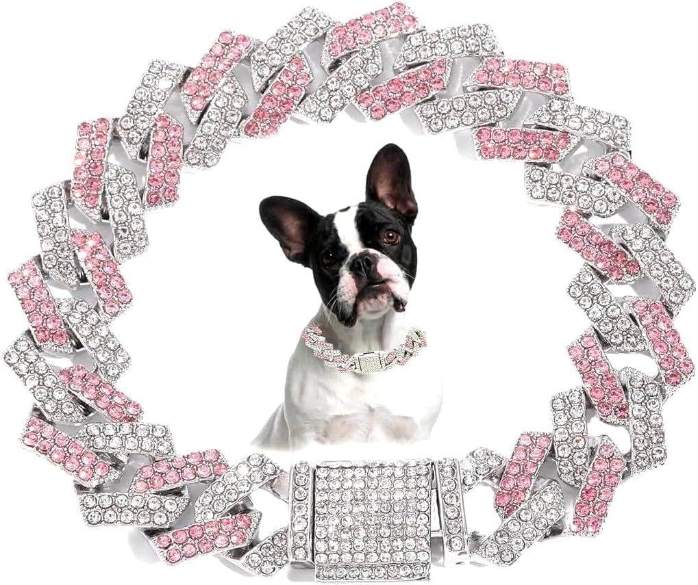 Serijoars collar para perro diamante cubano rosado para estilo diario
