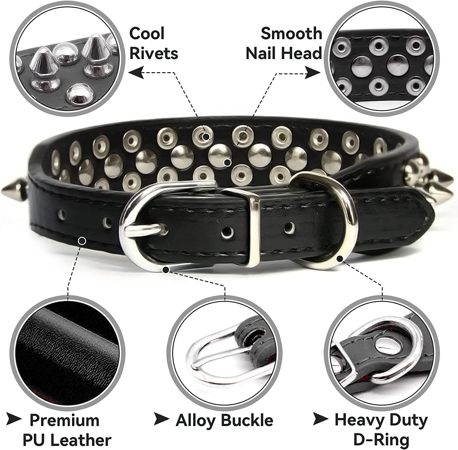 Serijoars collar riveteado con espigas, look distintivo y duradero.