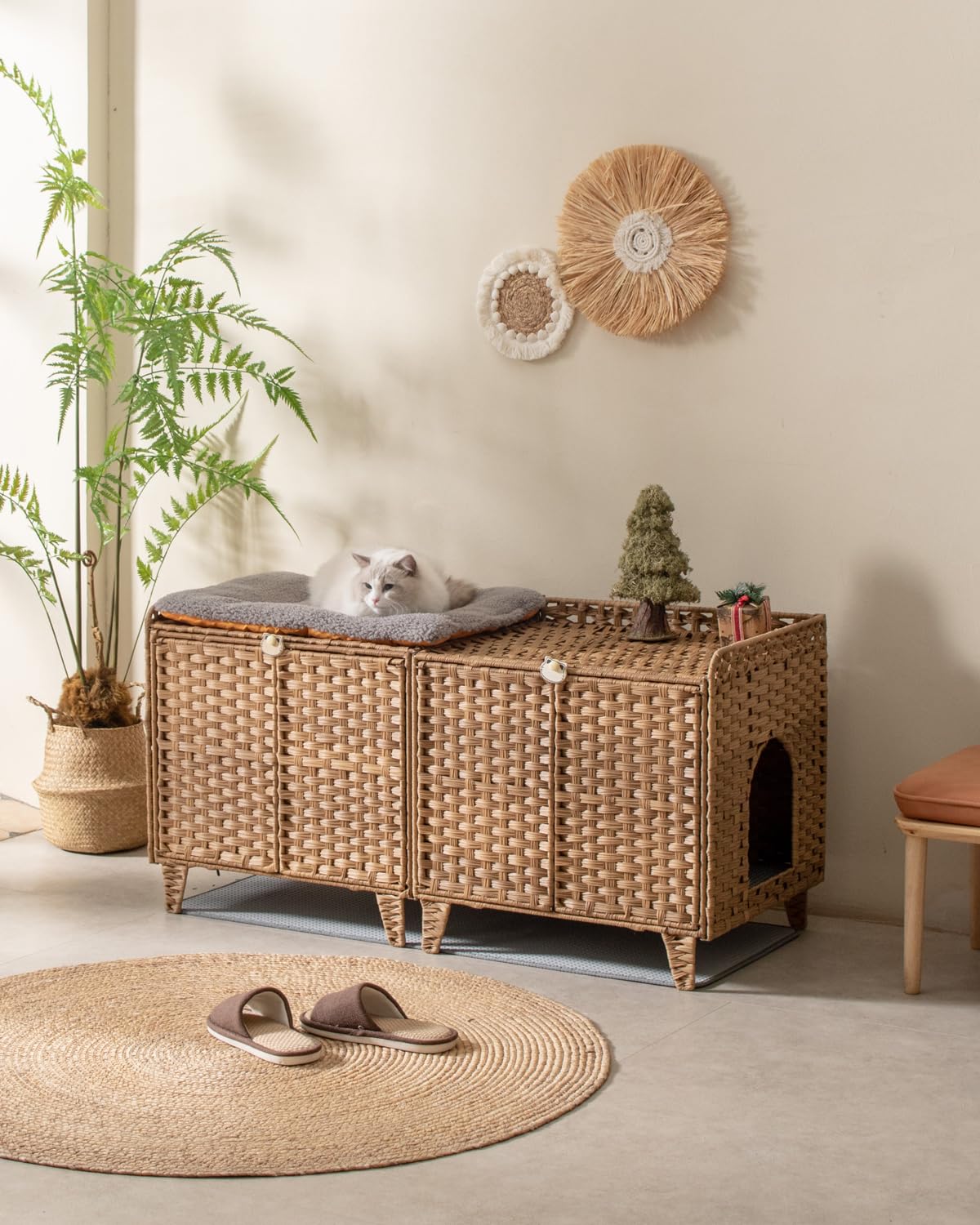 SETVSON caja de arena doble con dos habitaciones interiores, privacidad para gatos.