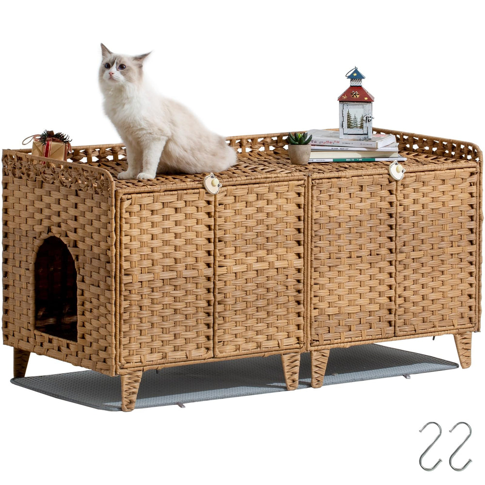 SETVSON caja de arena doble para gatos de ratán, aspecto natural que decora el salón.