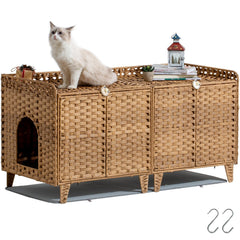 SETVSON caja de arena doble para gatos de ratán, aspecto natural que decora el salón.