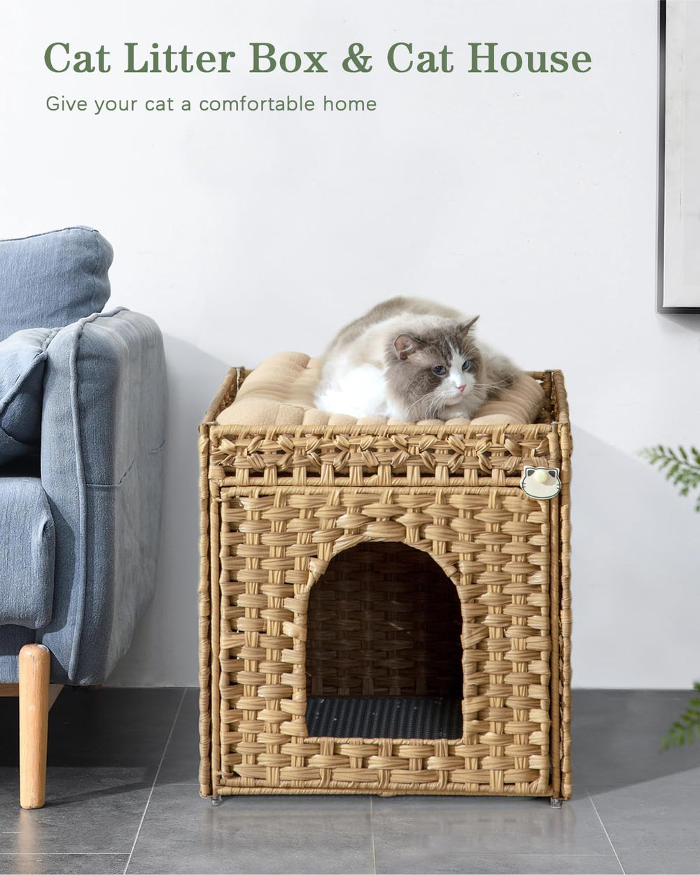 SETVSON caja de arena para gato con tapete absorbente facilita limpieza