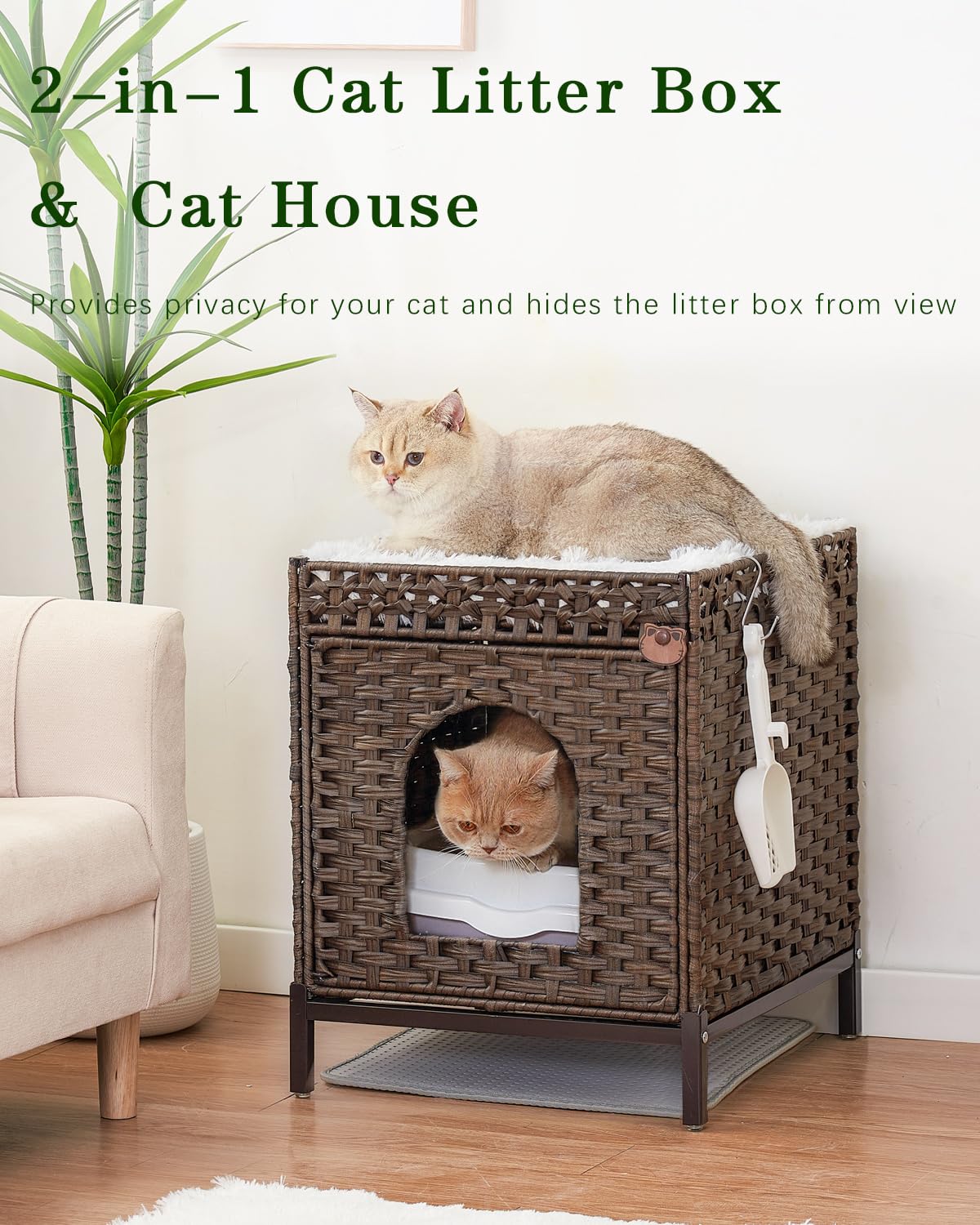 SETVSON mueble de arena para gatos con tejido de ratán elegante