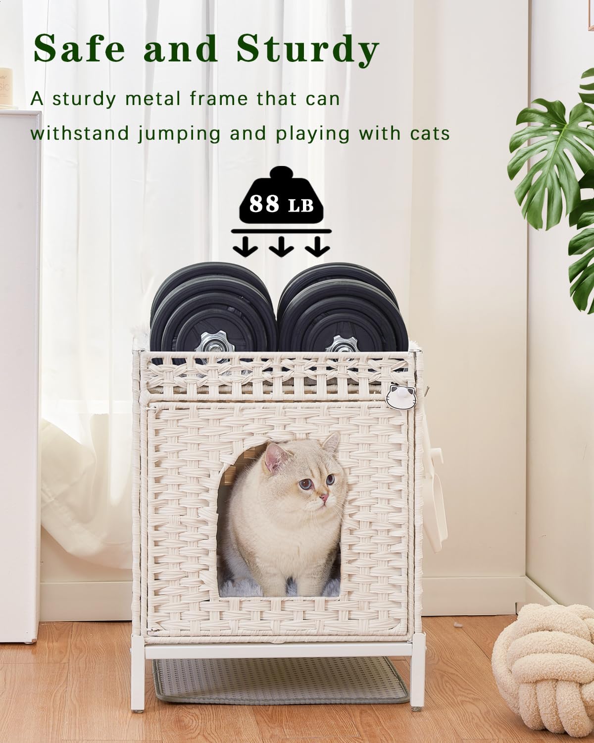 SETVSON caja-gato-patas-metal-altas, base estable para limpiar debajo fácilmente.