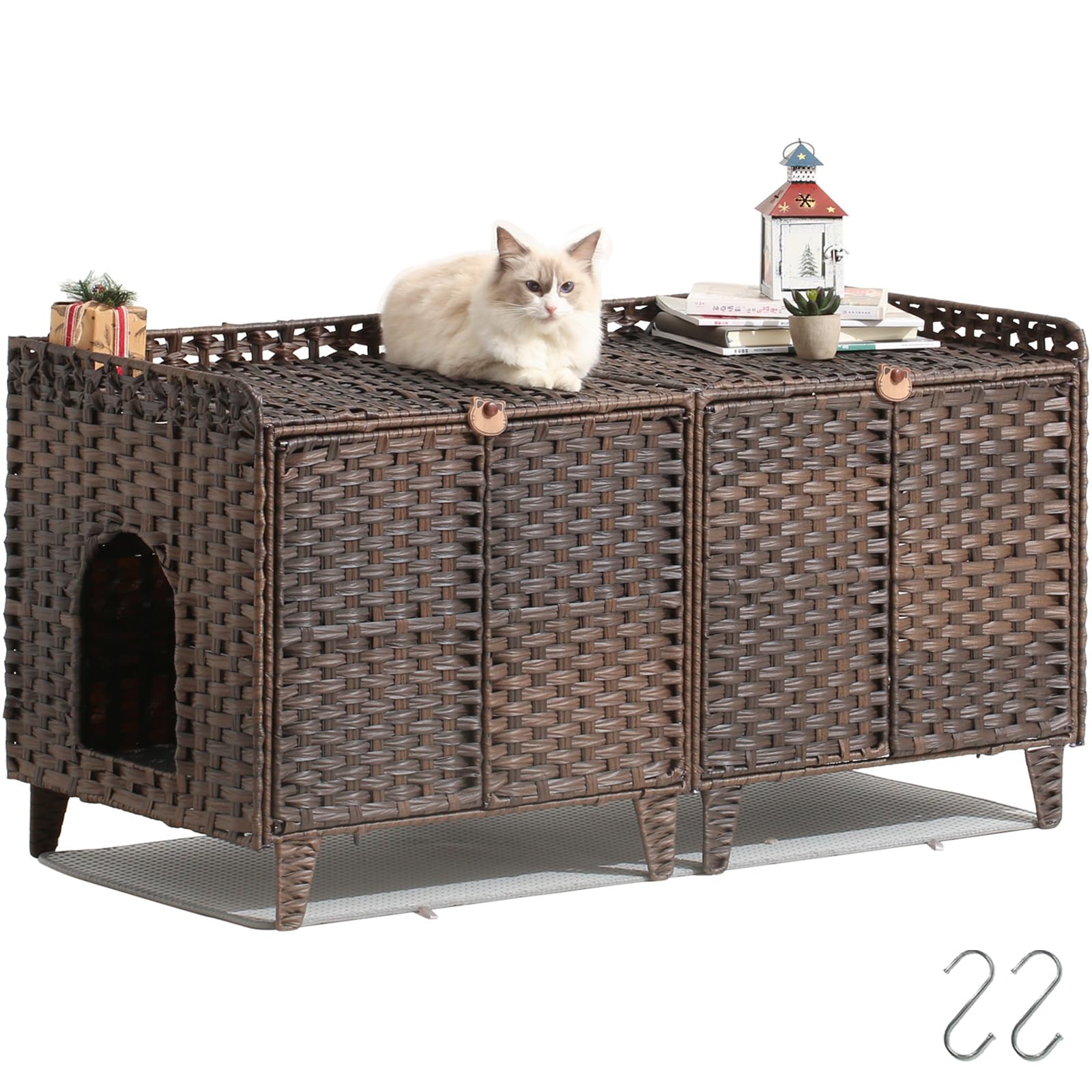 SETVSON caja litter doble para dos gatos, vista frontal que oculta la arena.