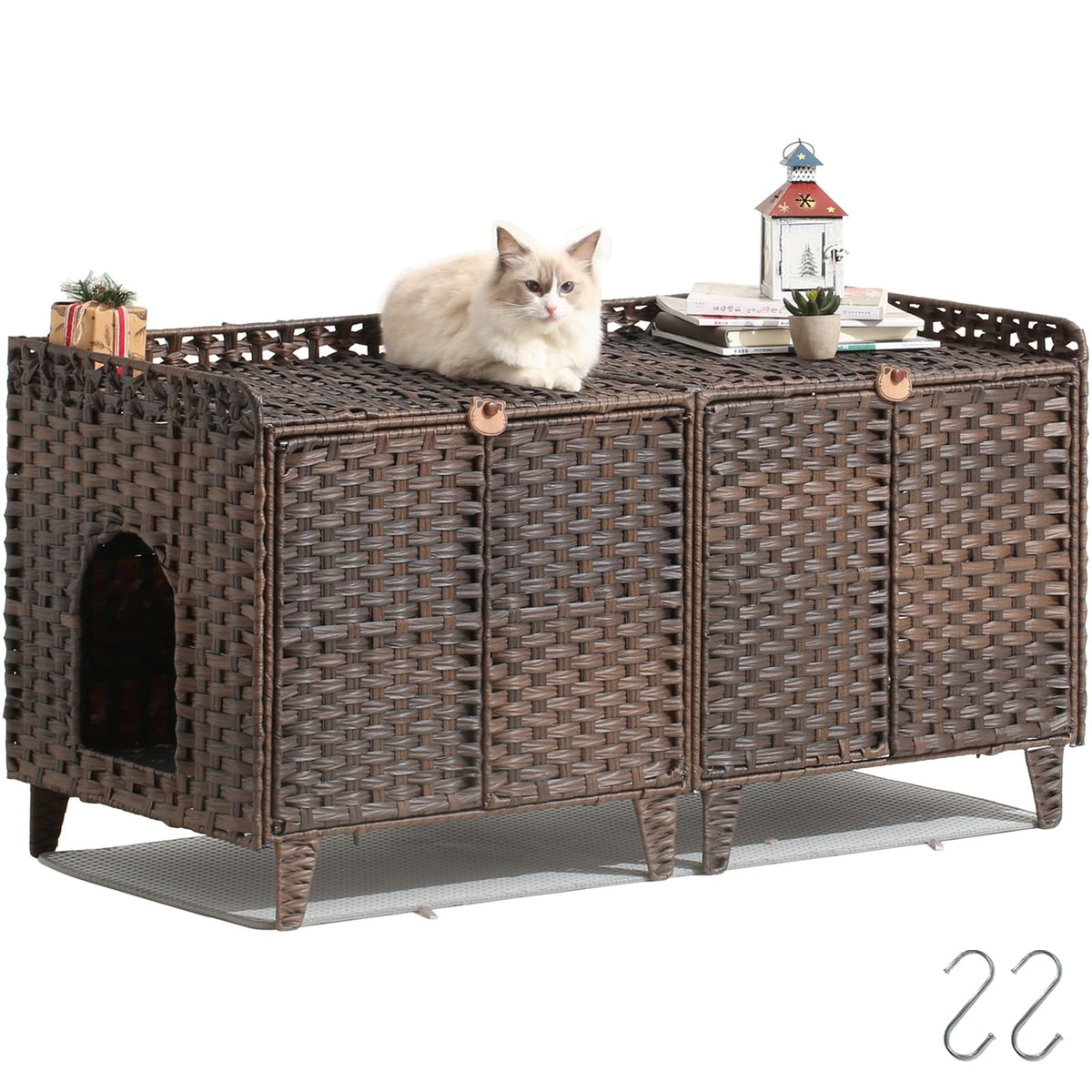 SETVSON caja litter doble para dos gatos, vista frontal que oculta la arena.