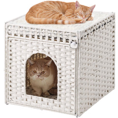 SETVSON cama para gatos interiores, cueva doble de ratán blanco, refugio seguro
