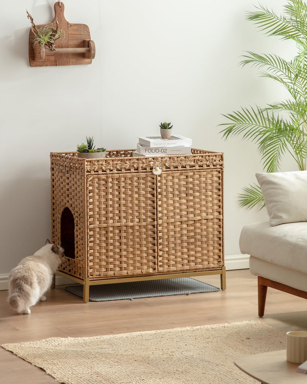 SETVSON casa-gato grande con patas metálicas elevadas, estabilidad.