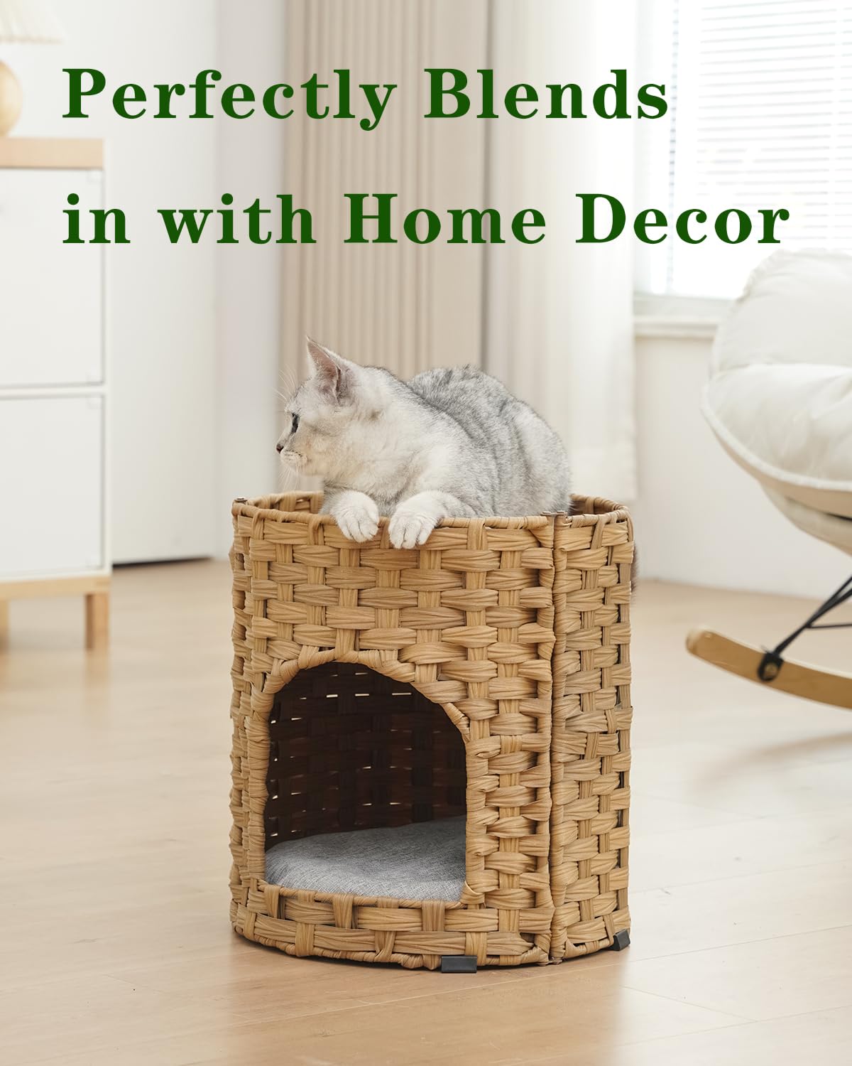 SETVSON casa-gato-interior-gris-compacta se integra con la decoración
