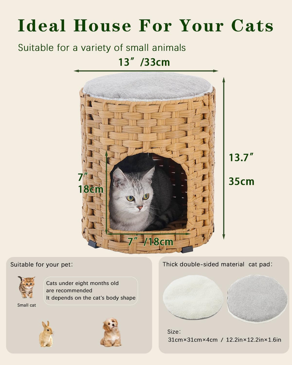 SETVSON casa-gato-interior-privacidad entrada ajustada acceso cómodo