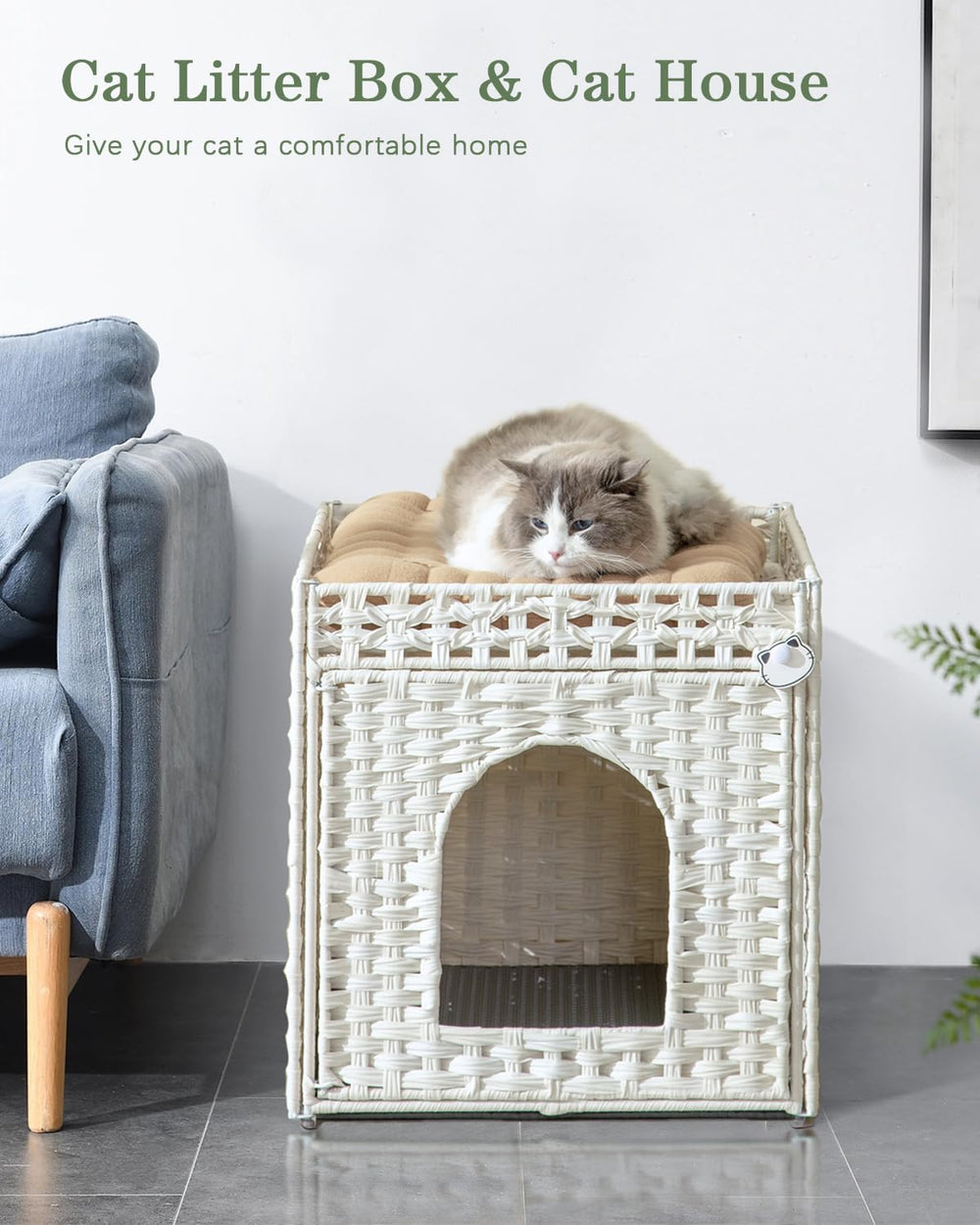 SETVSON casa de gato de ratán hecha a mano, refugio elegante para tu mascota