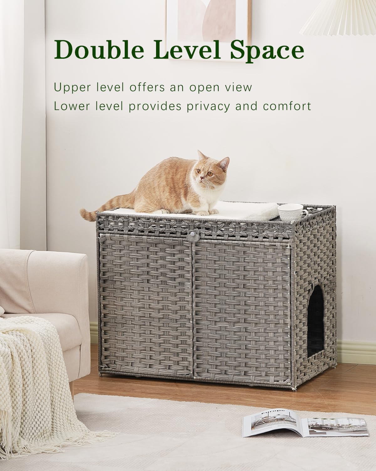 SETVSON interior-amplio caja-arena-oculta gris: espacio generoso para gatos grandes