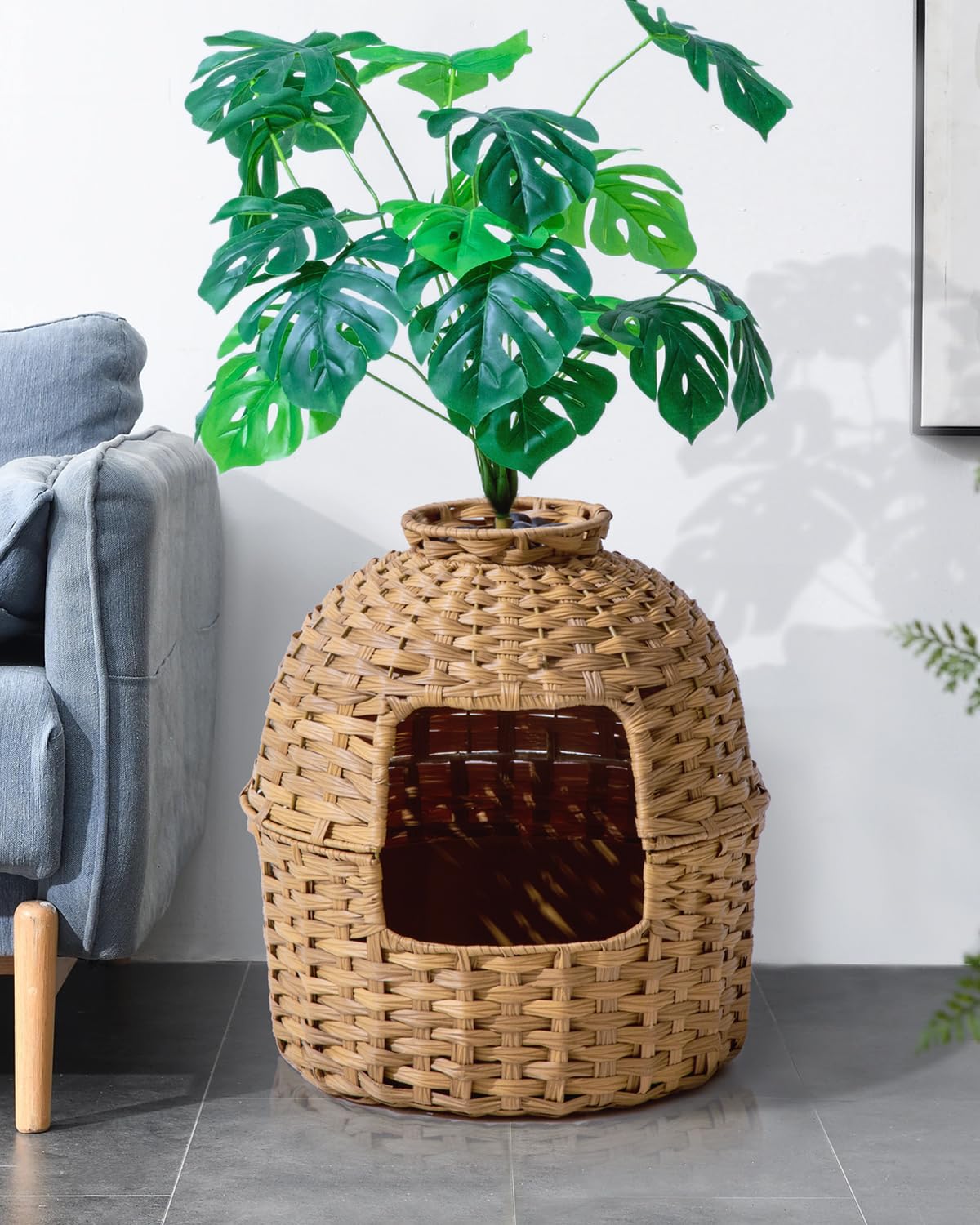 SETVSON mueble-planta-oculta: rincón elegante que disimula la caja de arena.