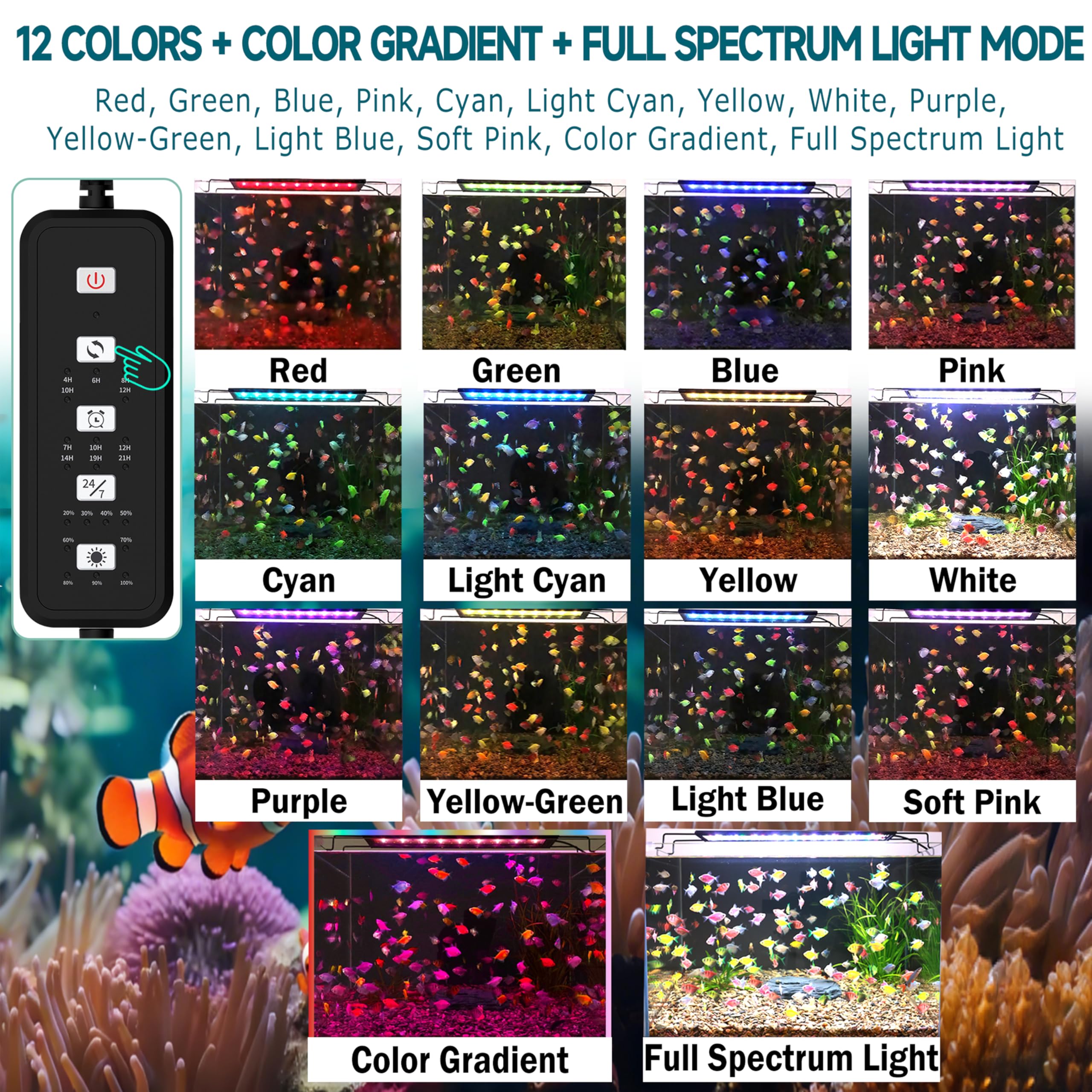 SEVENCONST Control de brillo 9 niveles, ajuste preciso para plantas y peces.