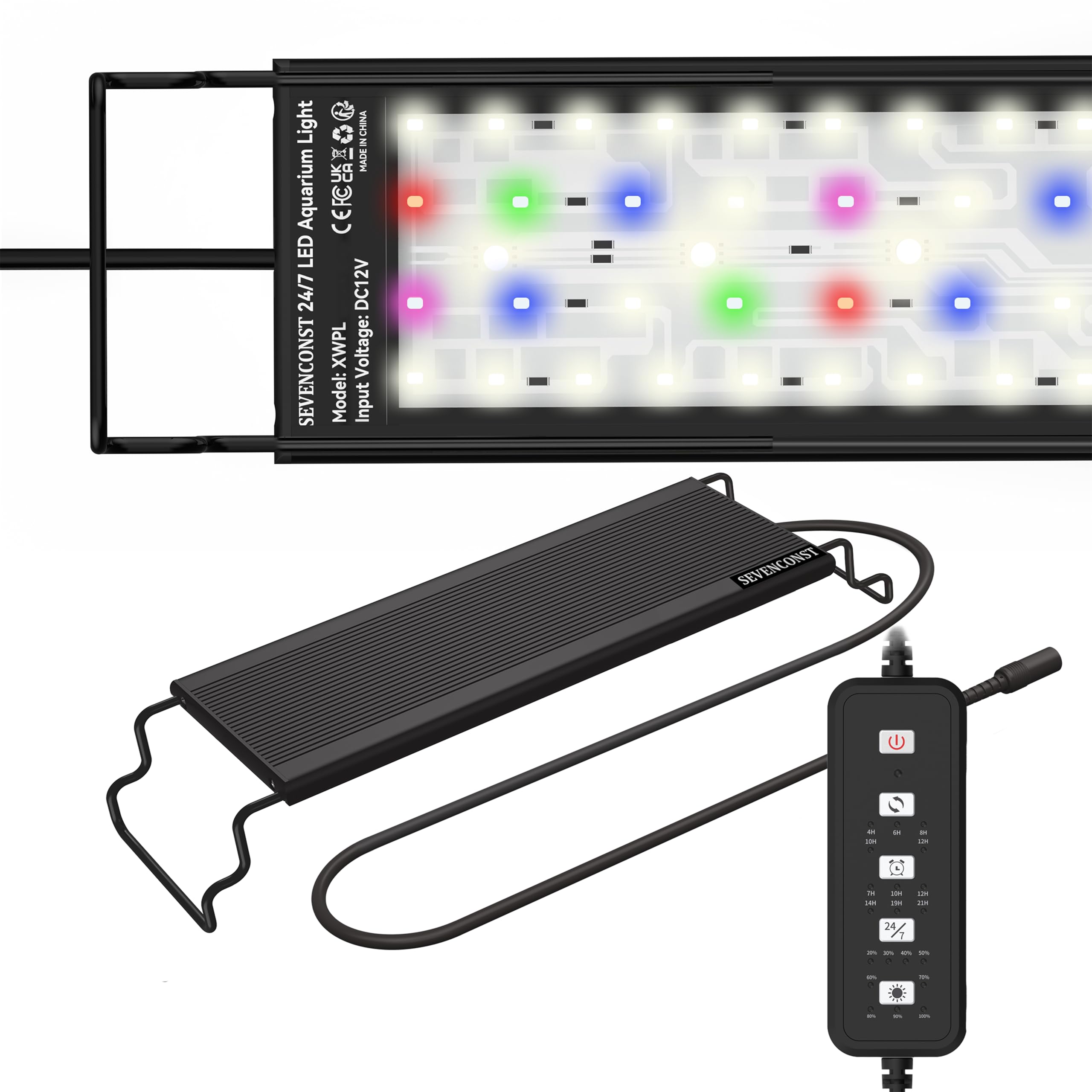 SEVENCONST Luz acuario 24-7 modo, iluminación continua para peces tranquilos y plantas saludables.