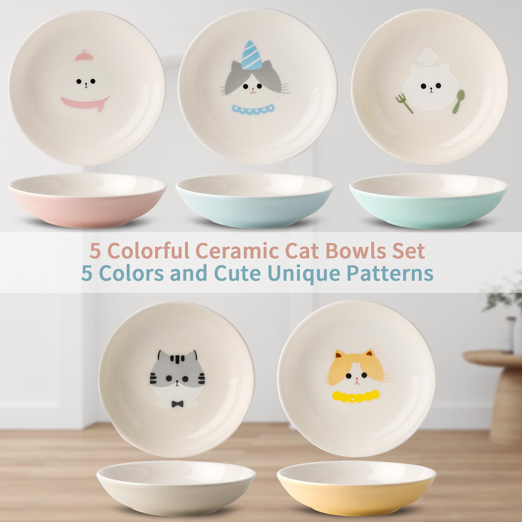 Seyatoo tazones gatos cerámicos, patrón gatito, apilables para almacenamiento