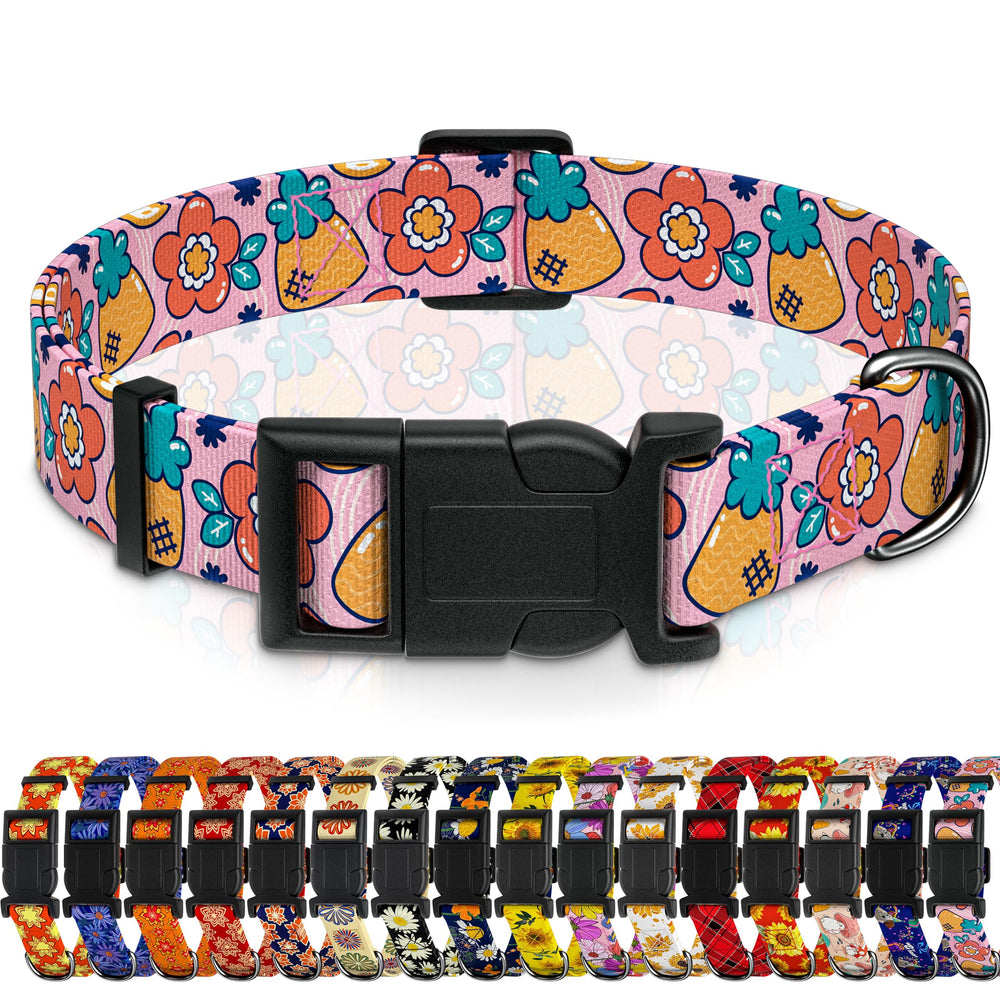 Collar Seyezo para perros con motivo de fruta dibujada, ideal para paseos elegantes.