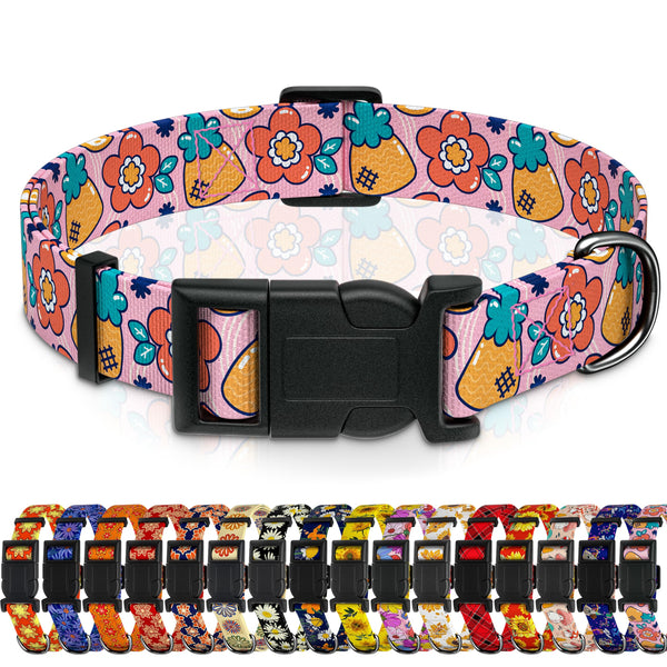 Collar Seyezo con dibujo de frutas rosa, perfecto para paseos diarios.