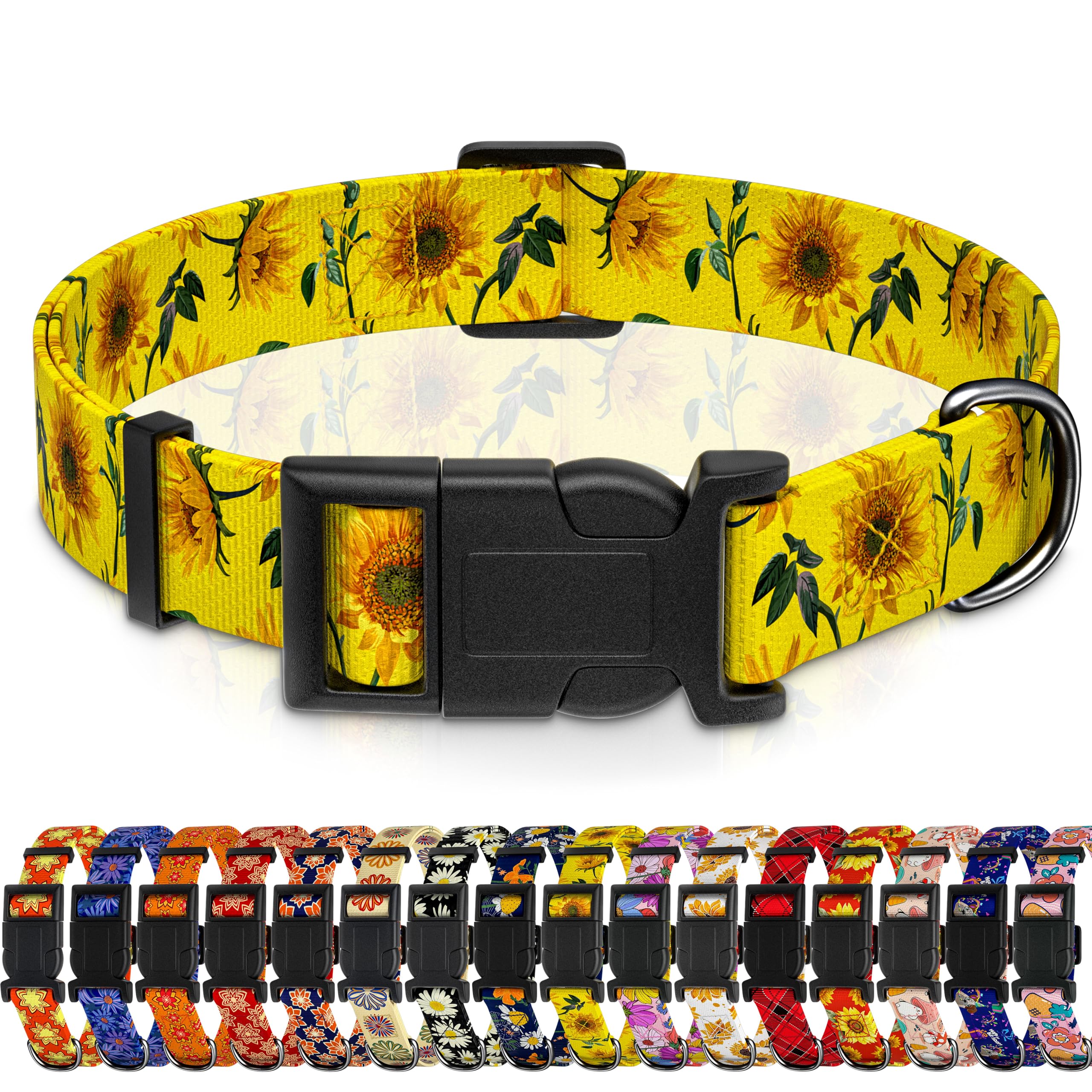 Collar Seyezo para perros, girasol amarillo XL, estilo floral para paseos.