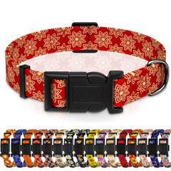 Collar Seyezo para perro con diseño indio clásico en rojo, ideal para paseos.