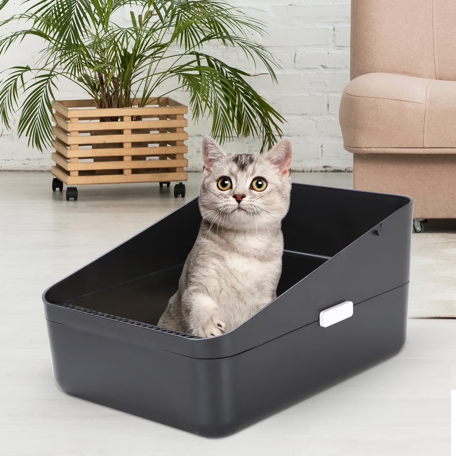 Sfozstra bandeja negra mediana, utilidad para casa con gatos gracias al diseño antifugas