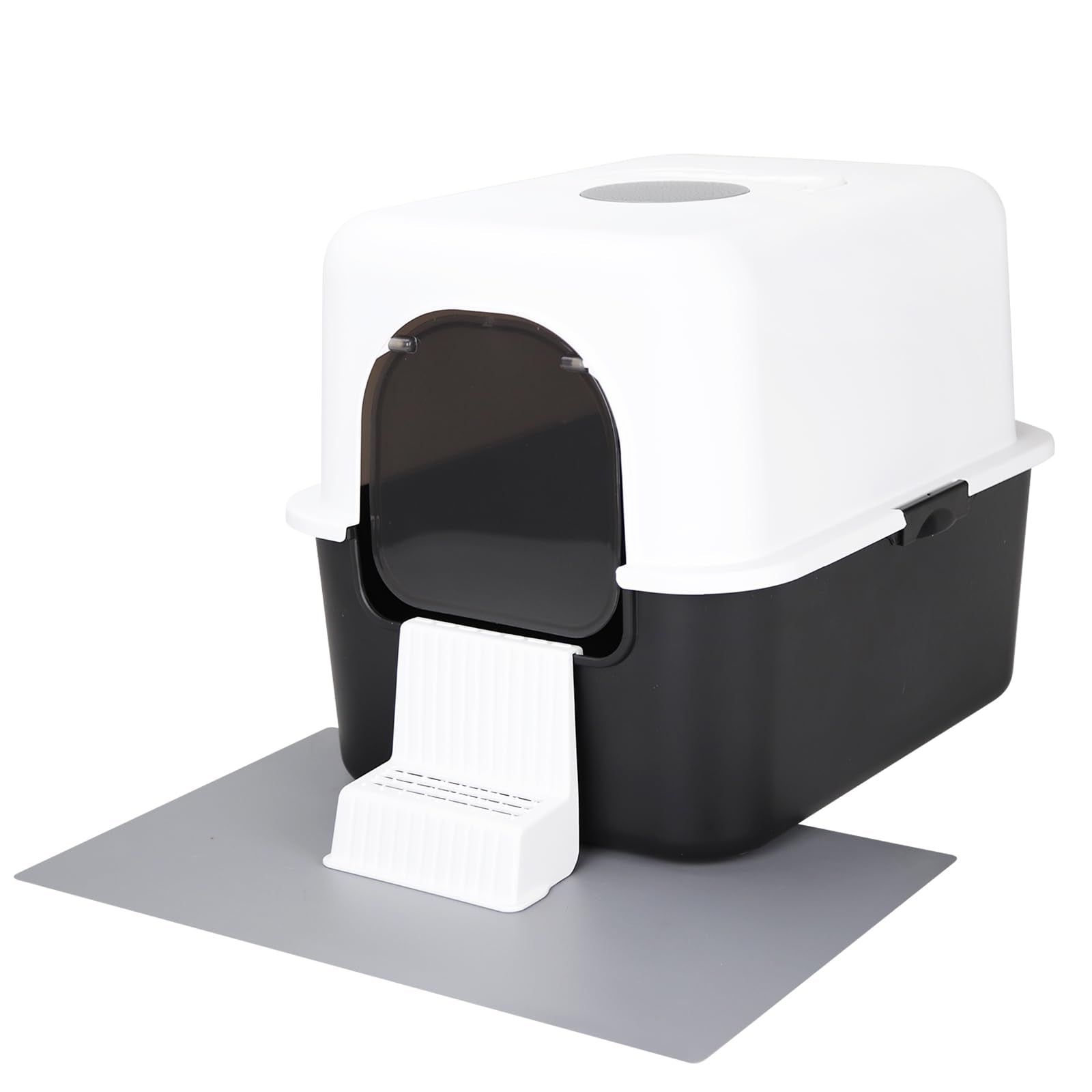 Sfozstra caja de arena con acceso frontal para gatos, facilita entrada y reduce salpicaduras.