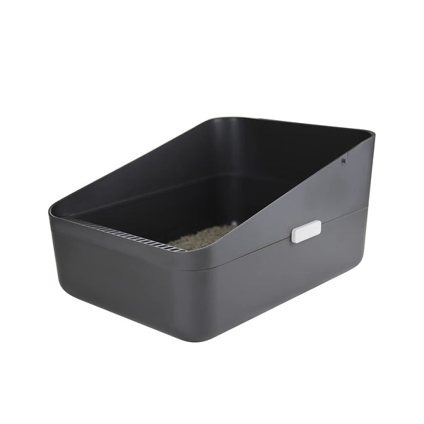 Sfozstra caja de arena con diseño abierto para gatos facilita el acceso y la comodidad