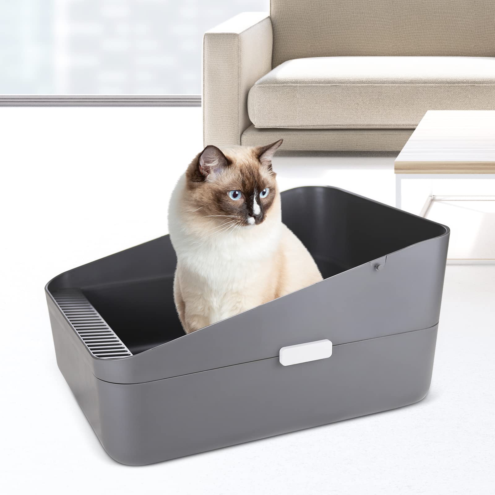 Sfozstra caja de arena gris ideal para hogares con gatitos y espacios reducidos