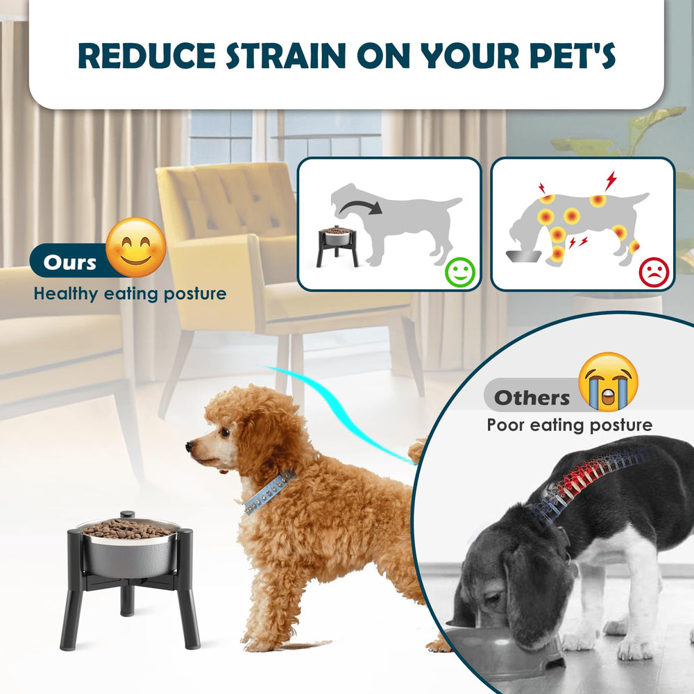 Base metálica de tres patas para estabilidad durante la comida.