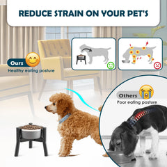 Base metálica de tres patas para estabilidad durante la comida.