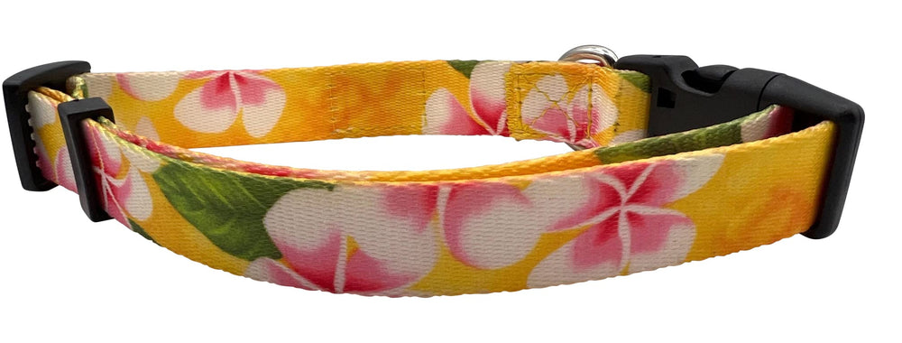 Tela reciclada en collar Shaka's Salty Paws amarillo, opción sostenible.