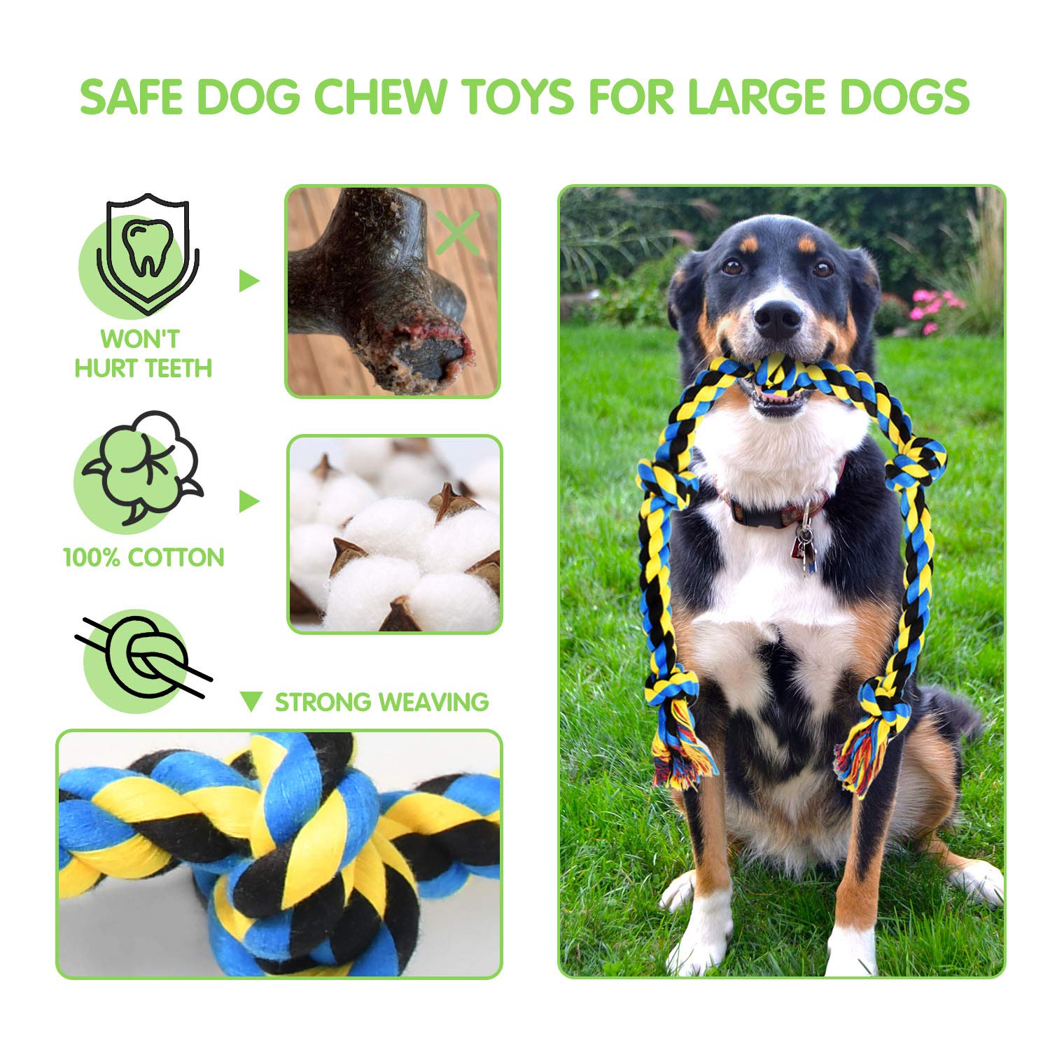 SHARLOVY juguete cuerda 5-nudos grande para perros grandes.