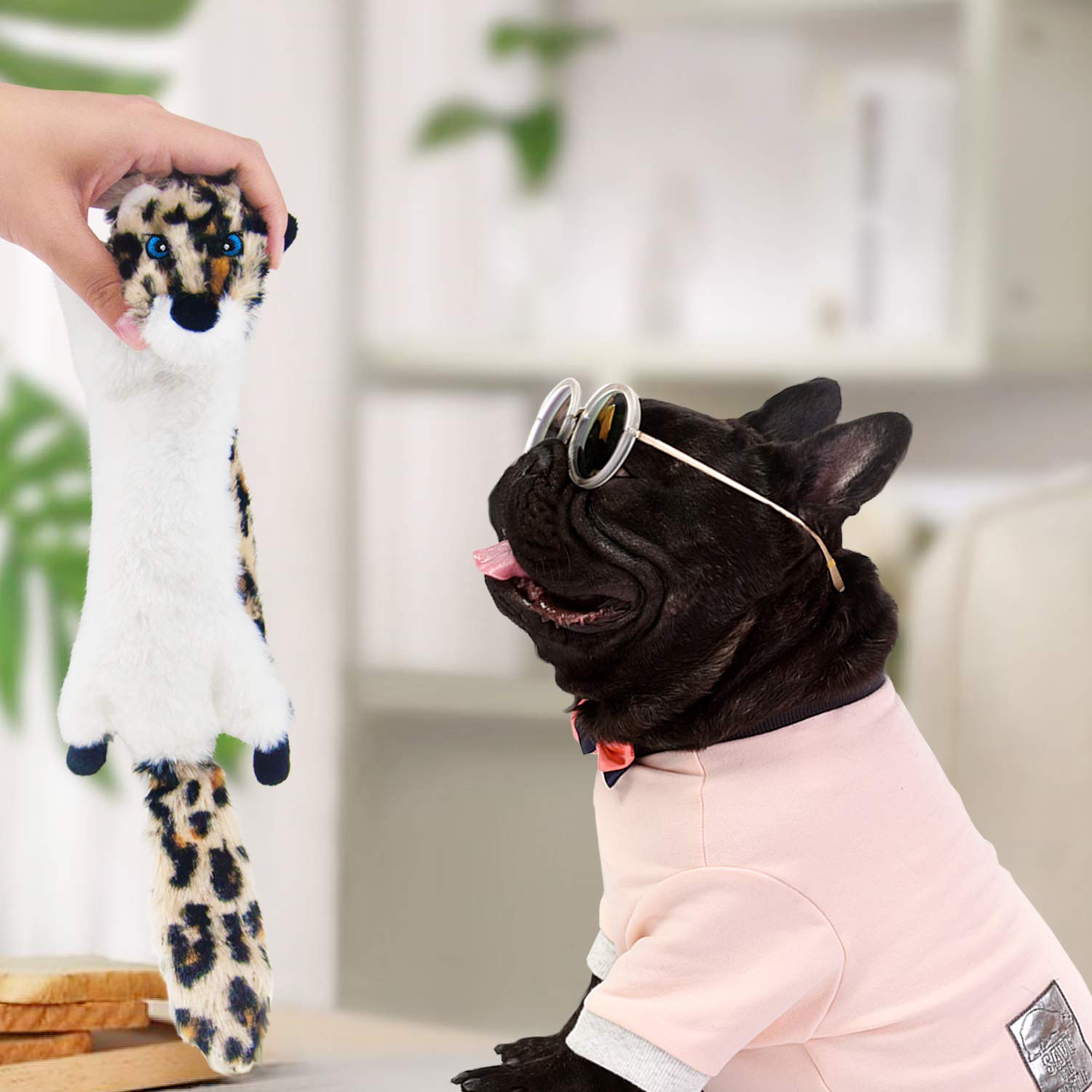 SHARLOVY Juguete para perro leopardo sin relleno con crujido para explorar