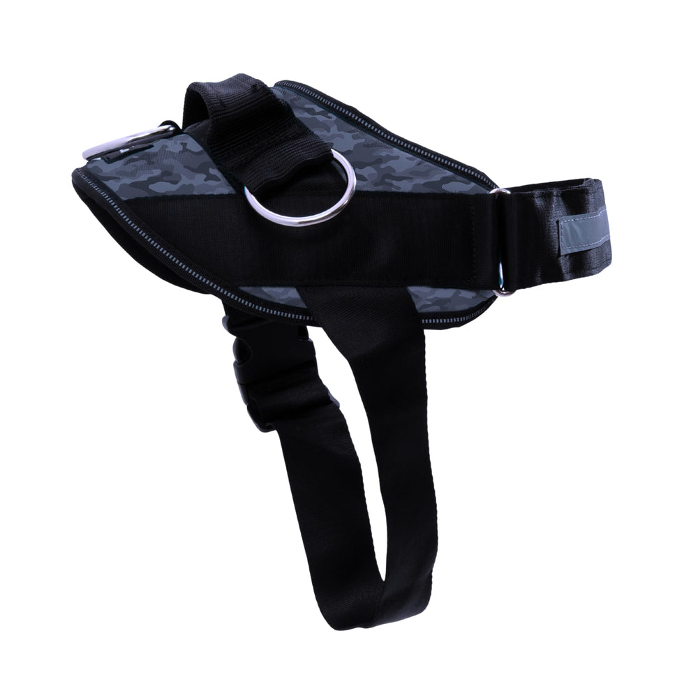 SHAWNCO arnés sin tirones con 3 anillos en camuflaje oscuro para paseos controlados.
