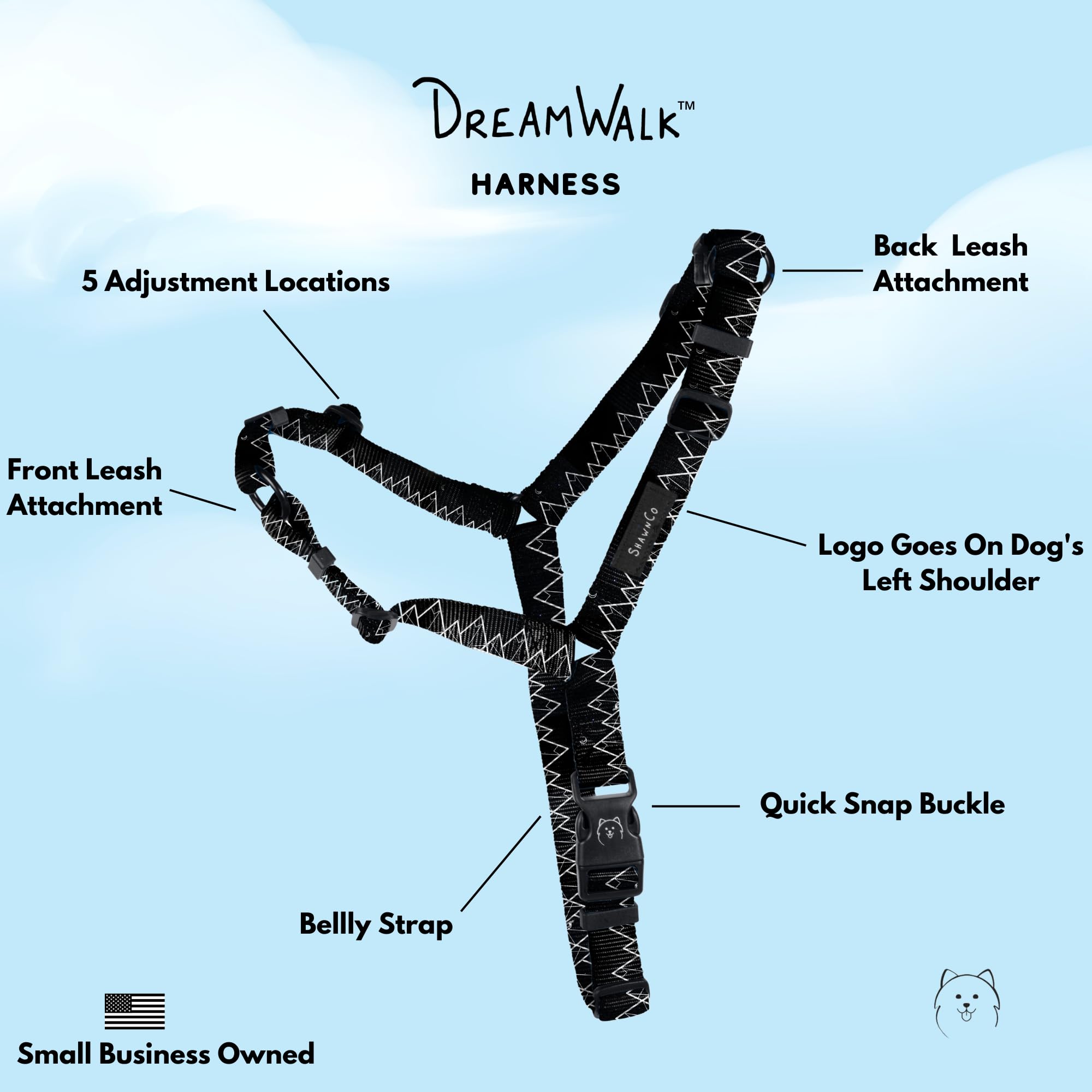 ShawnCo Dream Walk arnés ajustable y cómodo para paseos diarios.