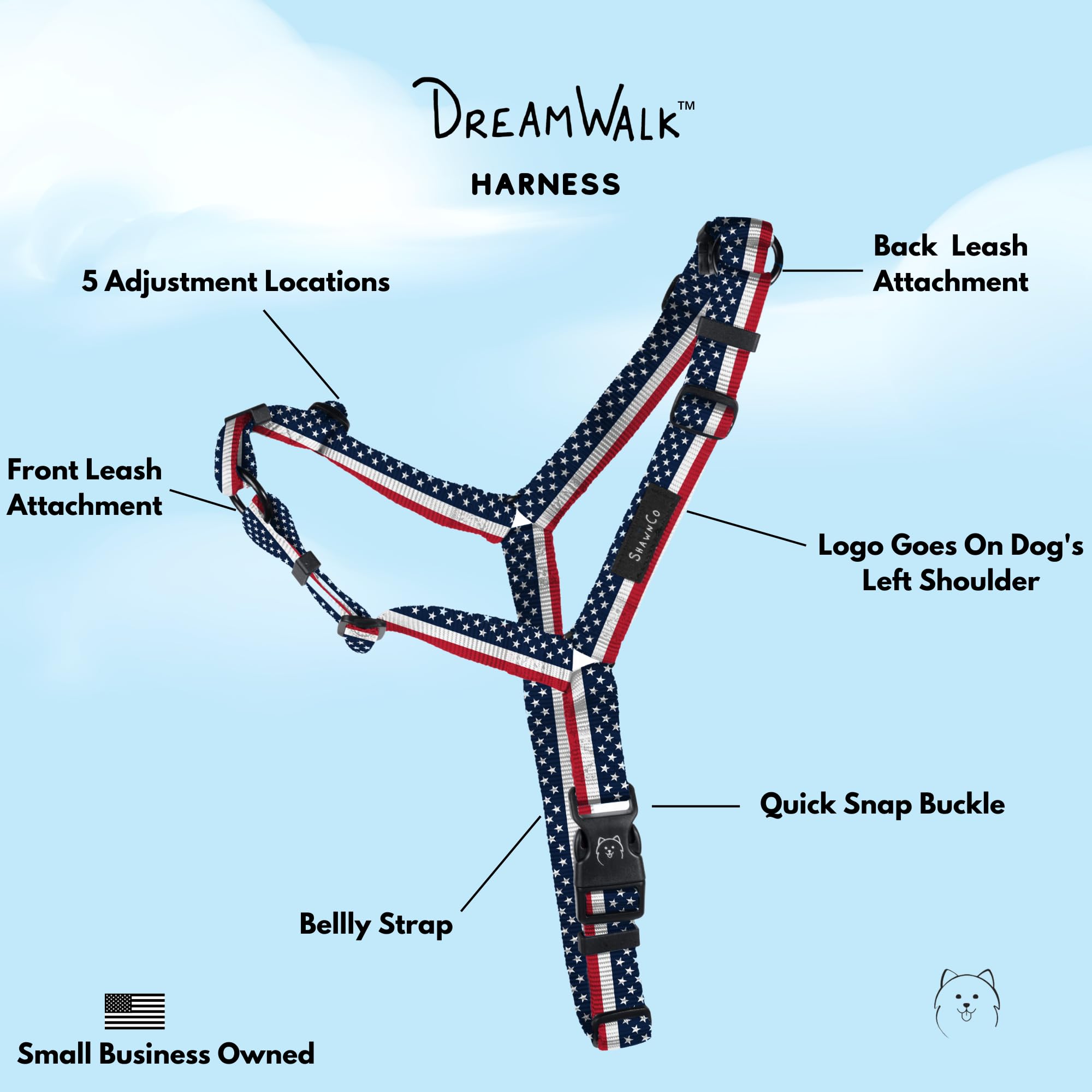 ShawnCo Dream Walk arnés ajustable con clip delantero para control