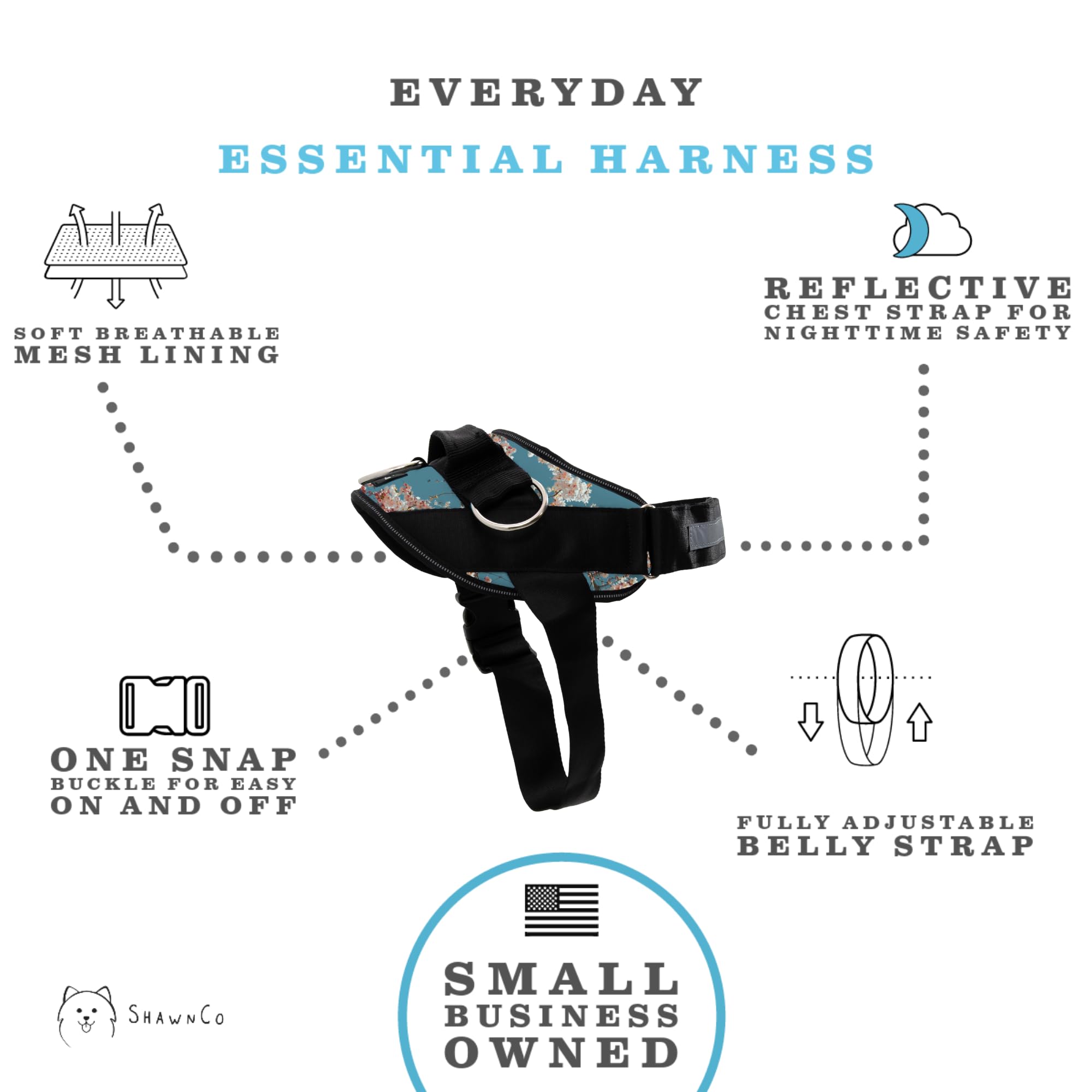 ShawnCo Arnés Esencial Dorso: ajuste seguro para todas las tallas.