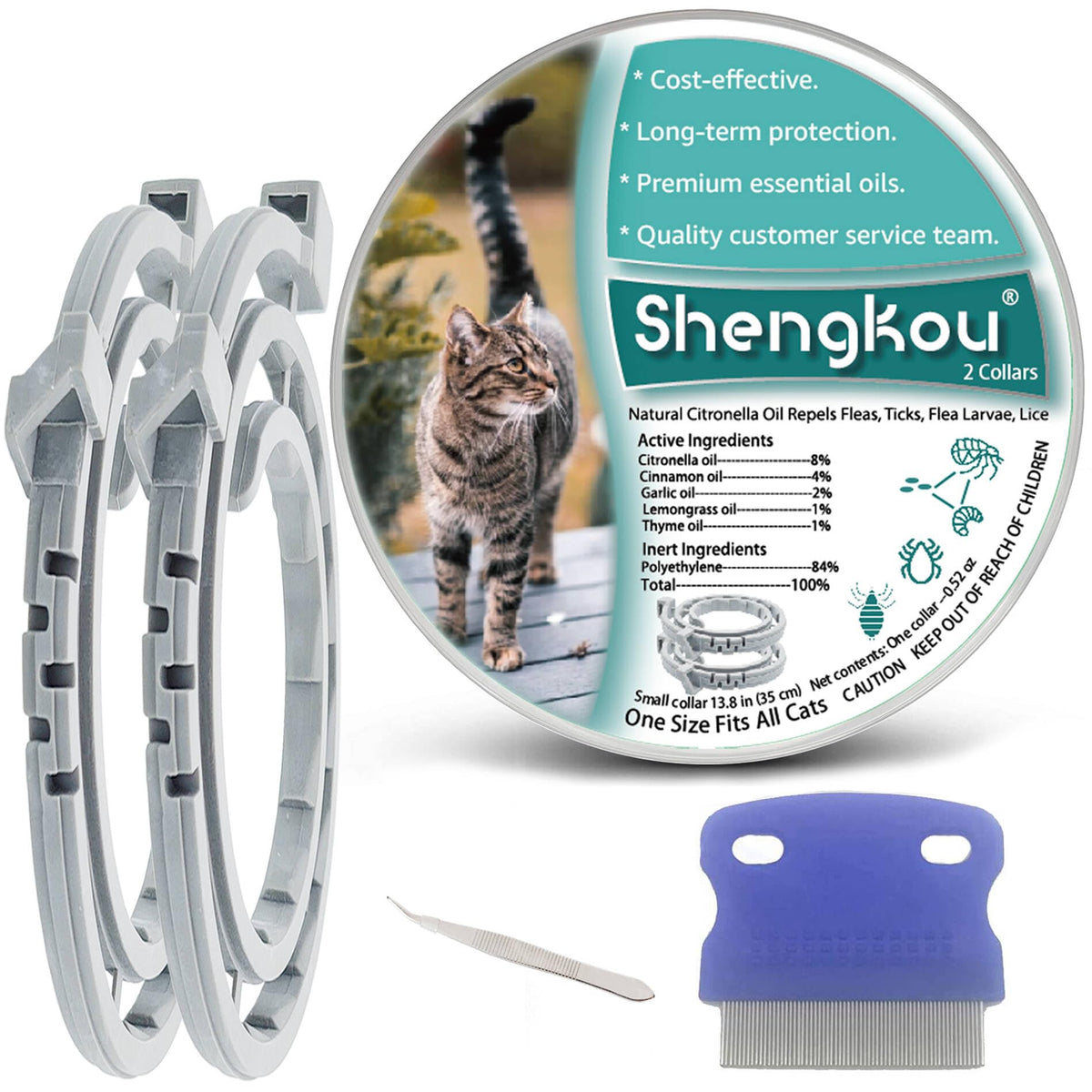 Collar ShengKou para gatos ajustado en el cuello, protección natural.