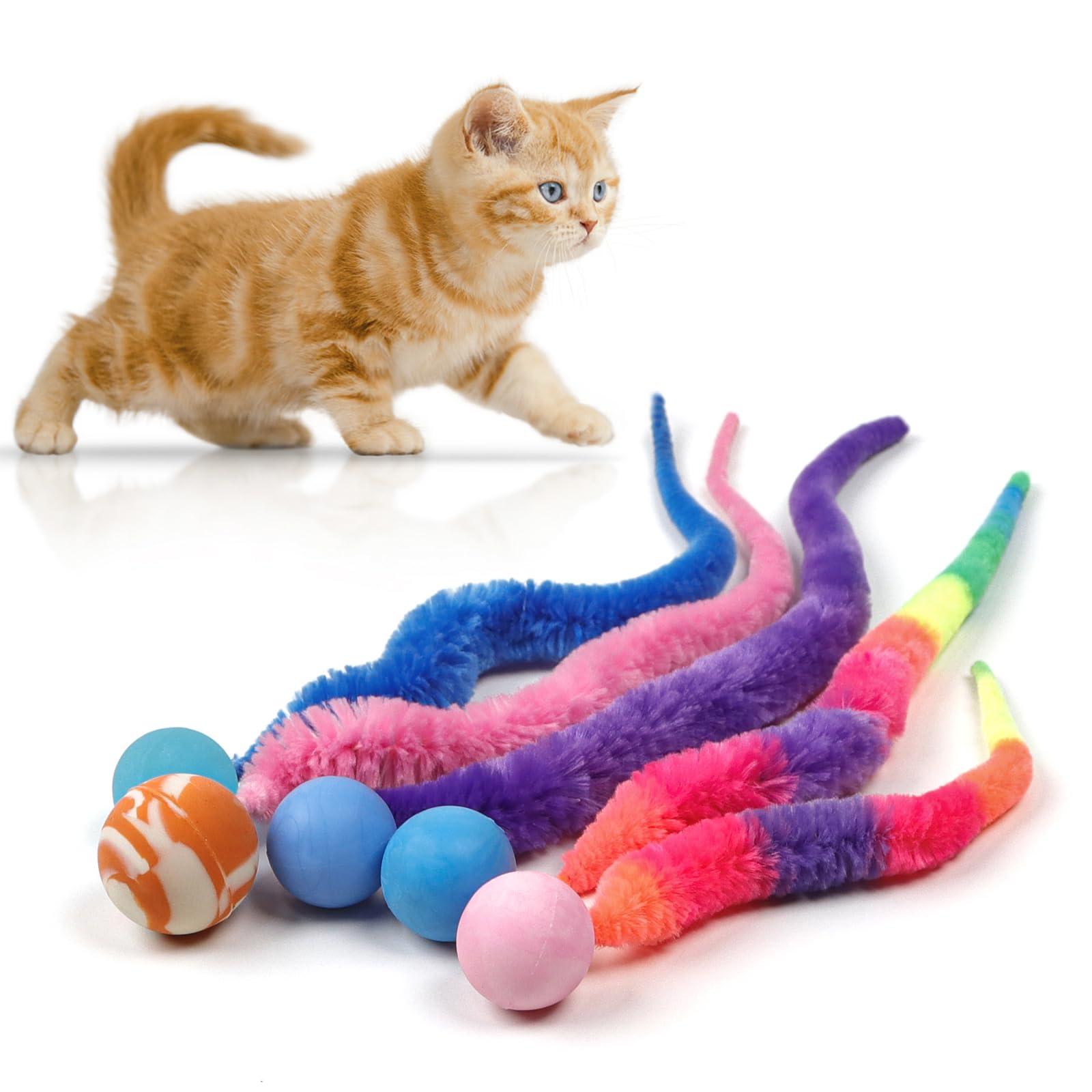 Juguete SHENGSEN bolas rebote con cola para gatos, ideal para juego interactivo diario.