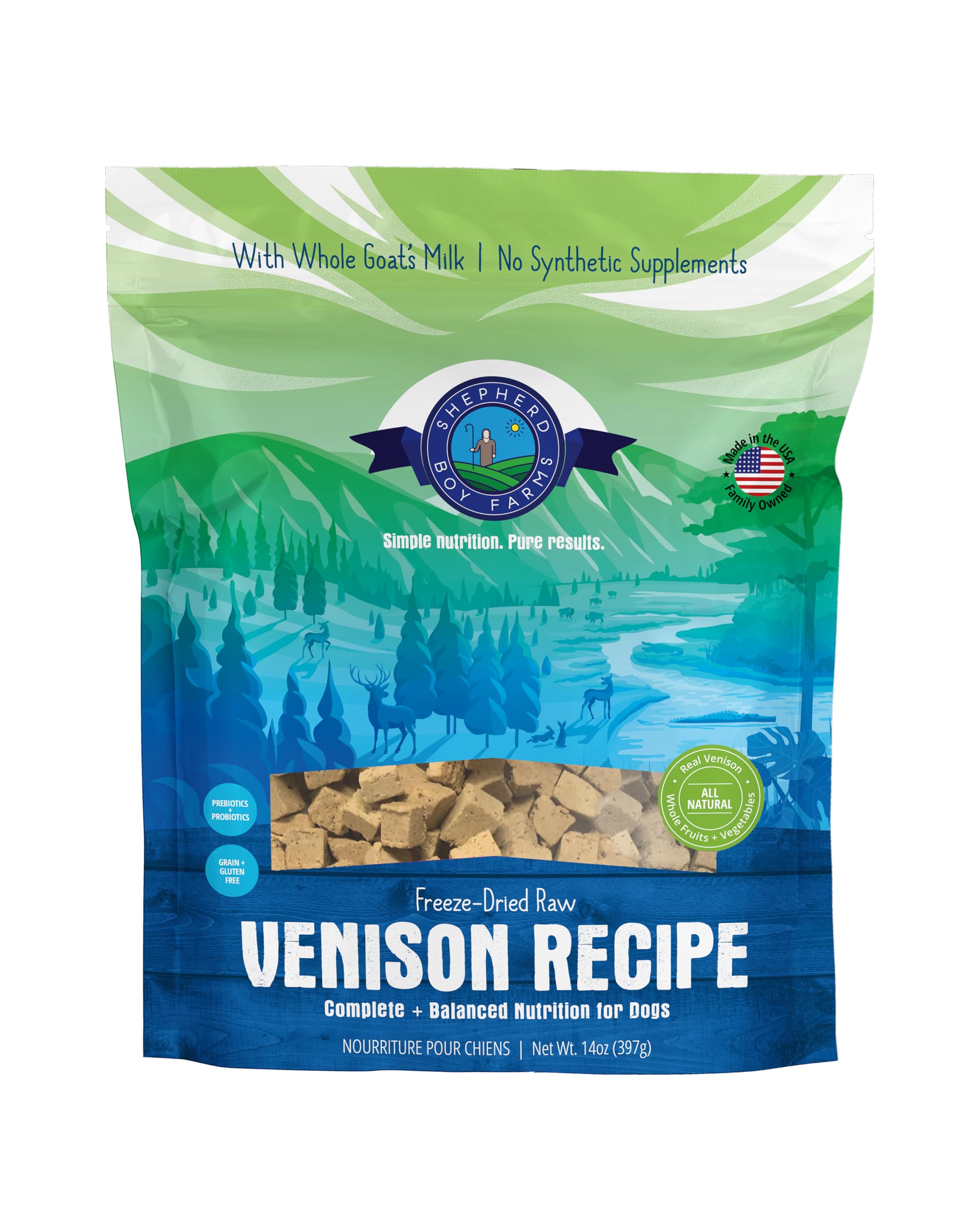 Shepherd Boy Farms comida para perros liofilizada de venado, apoyo digestivo natural