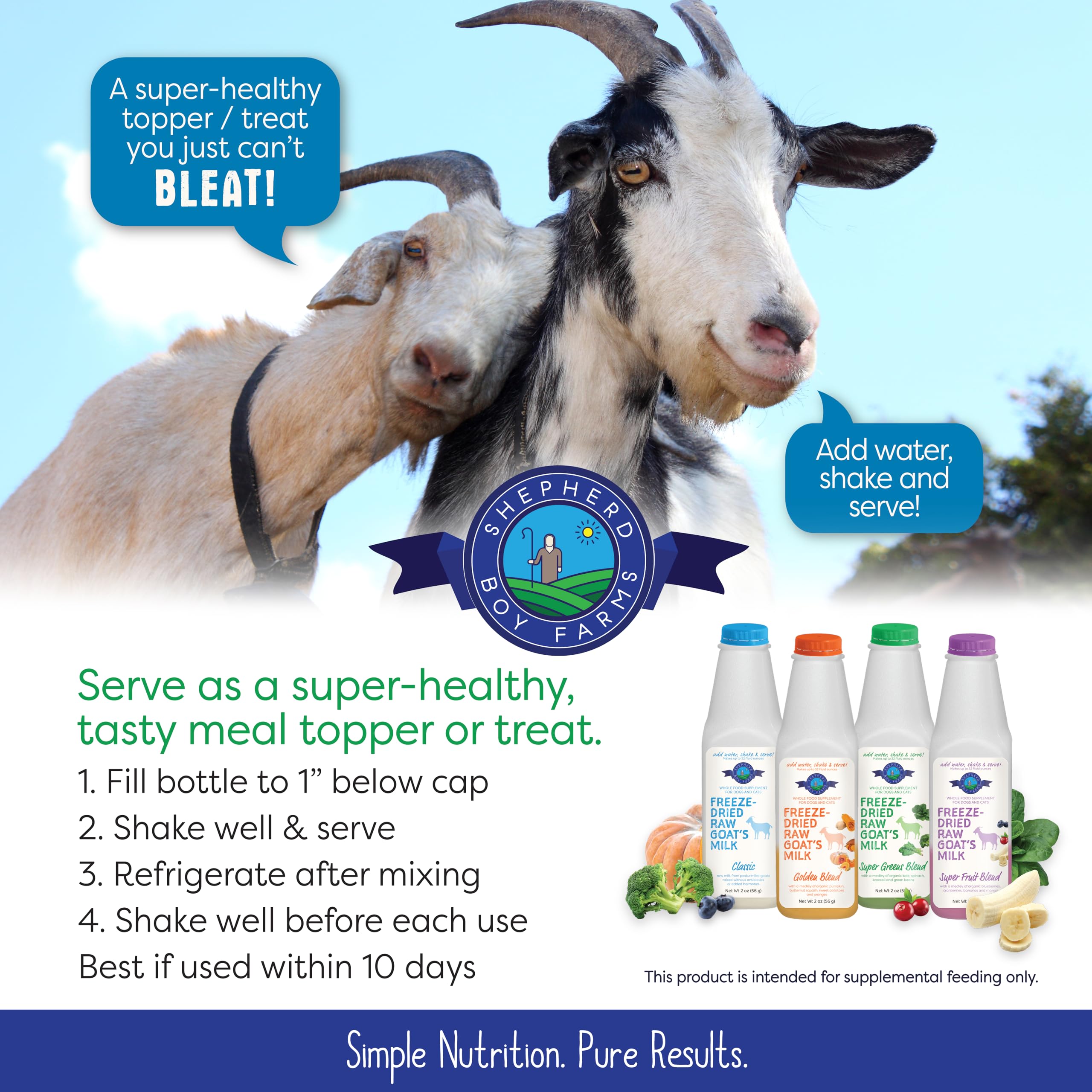 Hidratante nutritivo de Shepherd Boy Farms, listo para rehidratar con agua