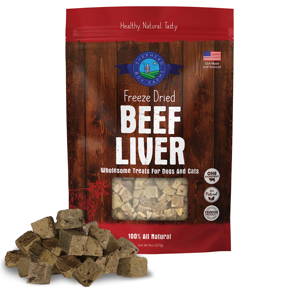 Shepherd Boy Farms Higado de res congelado: premio sabroso y alto en proteína para perros y gatos
