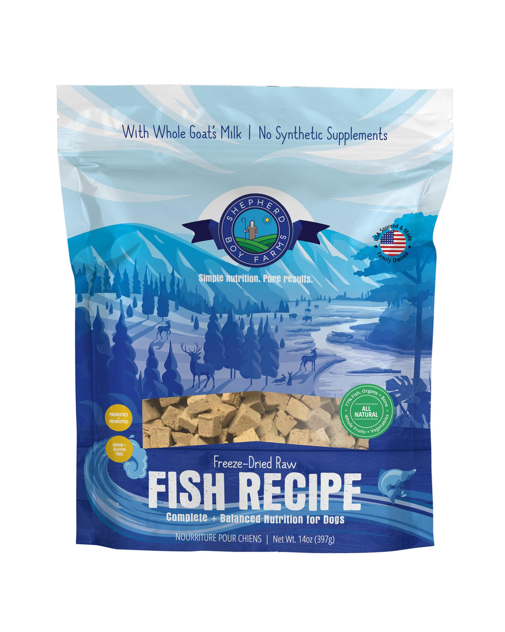 Shepherd Boy Farms liofilizado mezcla pescado para perros activos